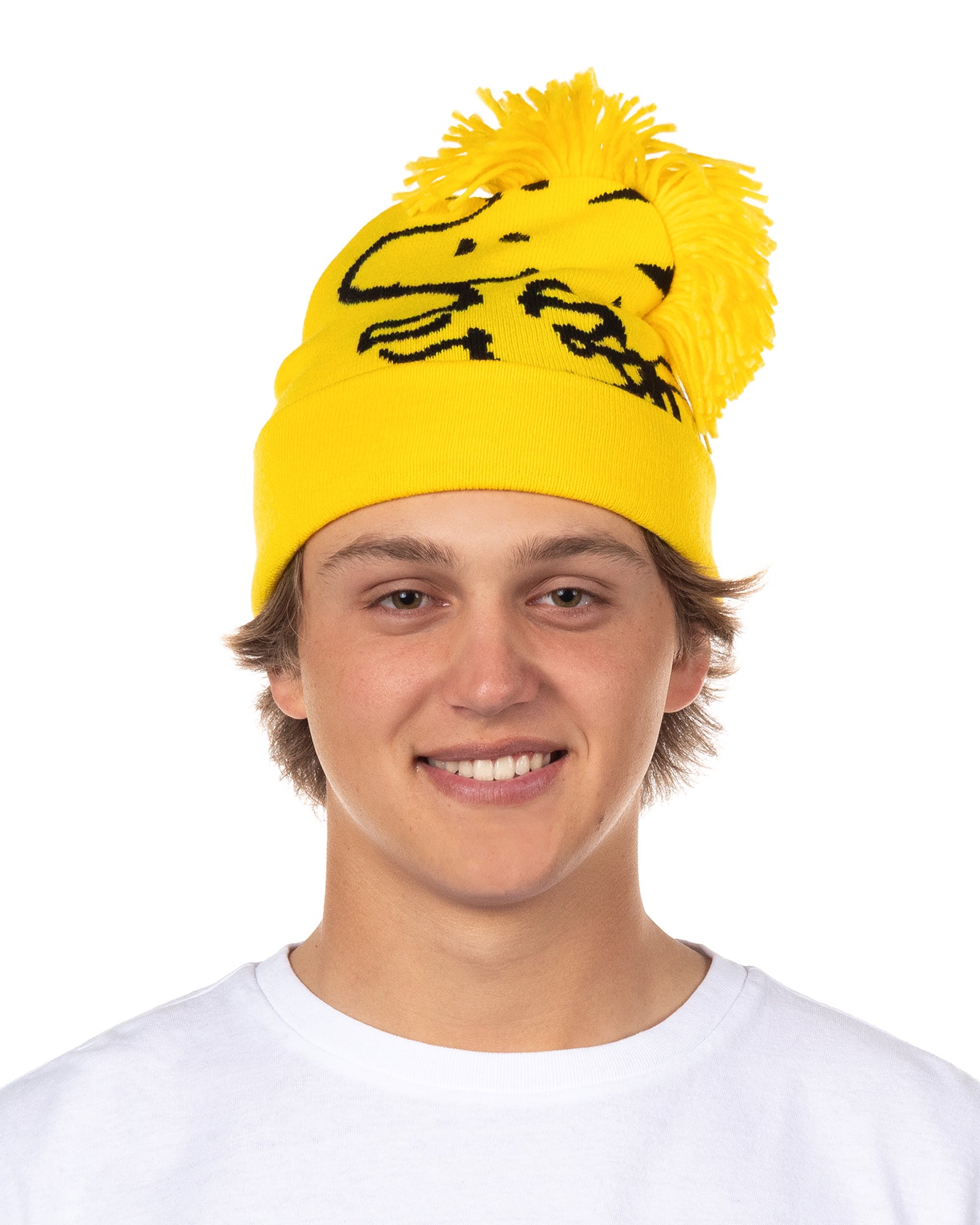 Peanuts Woodstock Beanie 3D Hair Character Cuffed Pom Beanie Hat Cap