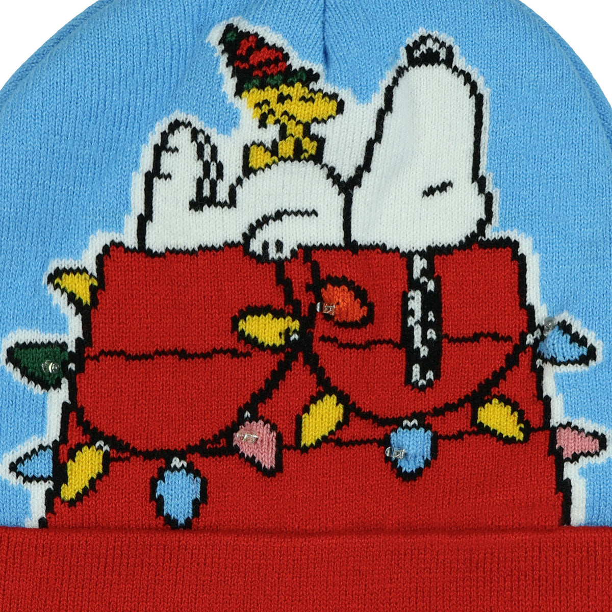 Peanuts Beanie Adult Snoopy and Woodstock Christmas Cuff Knit Light Up Hat