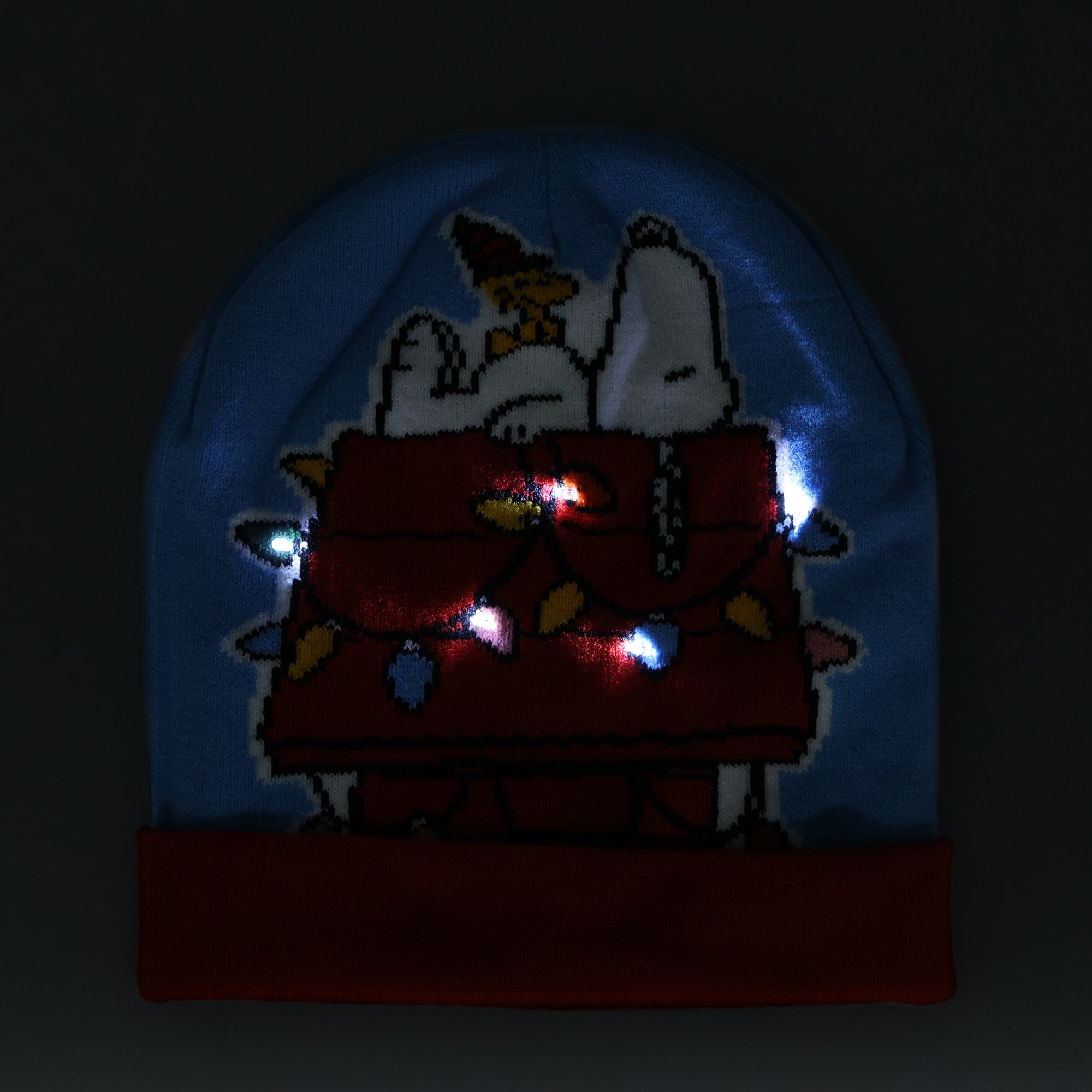 Peanuts Beanie Adult Snoopy and Woodstock Christmas Cuff Knit Light Up Hat
