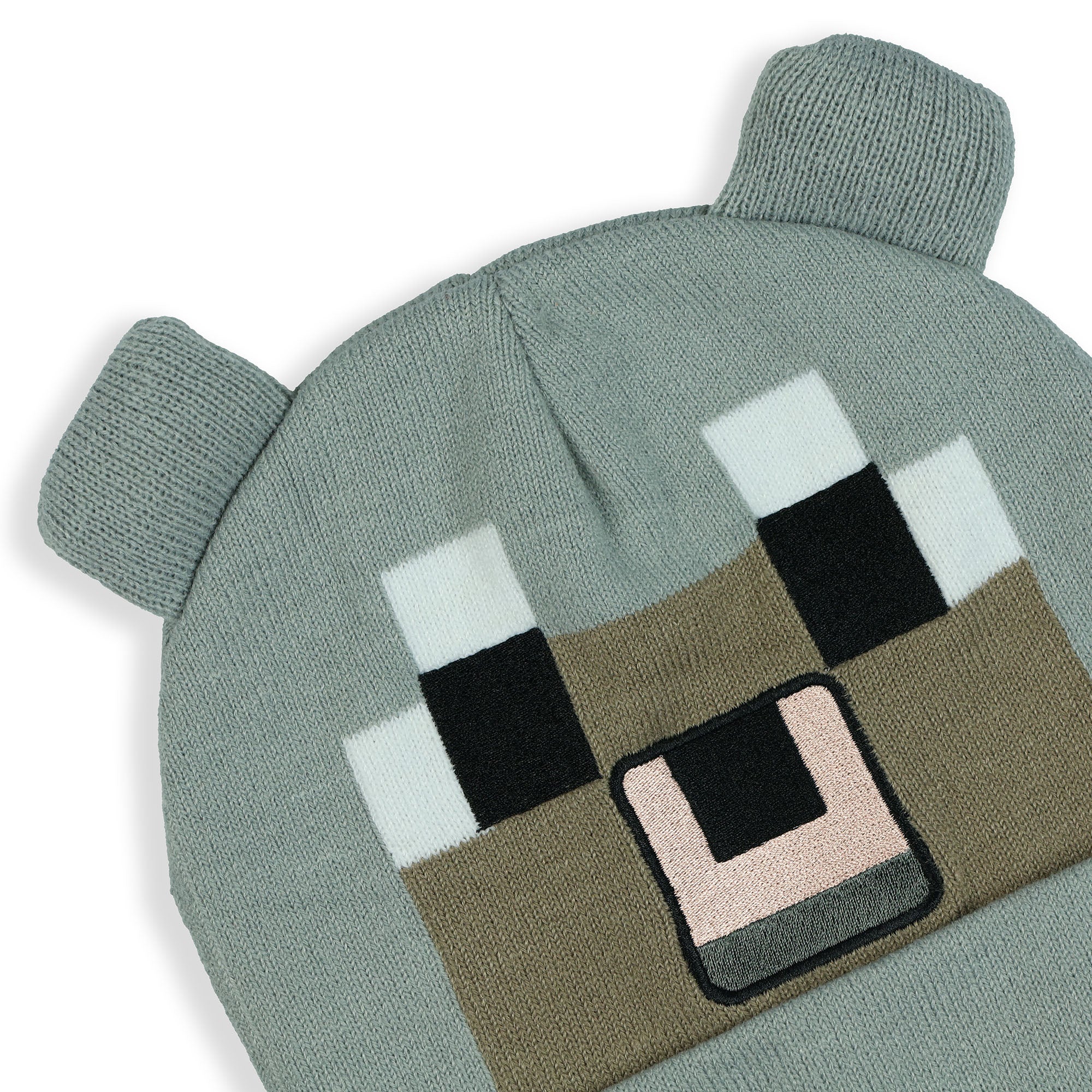 Minecraft Beanie Pale Wolf Pixel Design Cuffed Knit Hat with 3D Ears