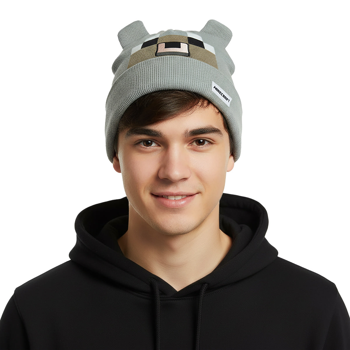 Minecraft Beanie Pale Wolf Pixel Design Cuffed Knit Hat with 3D Ears