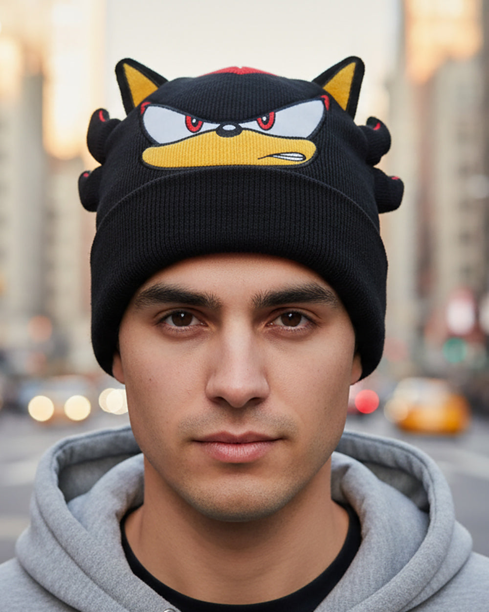 Sonic The Hedgehog Beanie Shadow 3D Ears Quills Embroidered Cuff Knitted Cap Hat