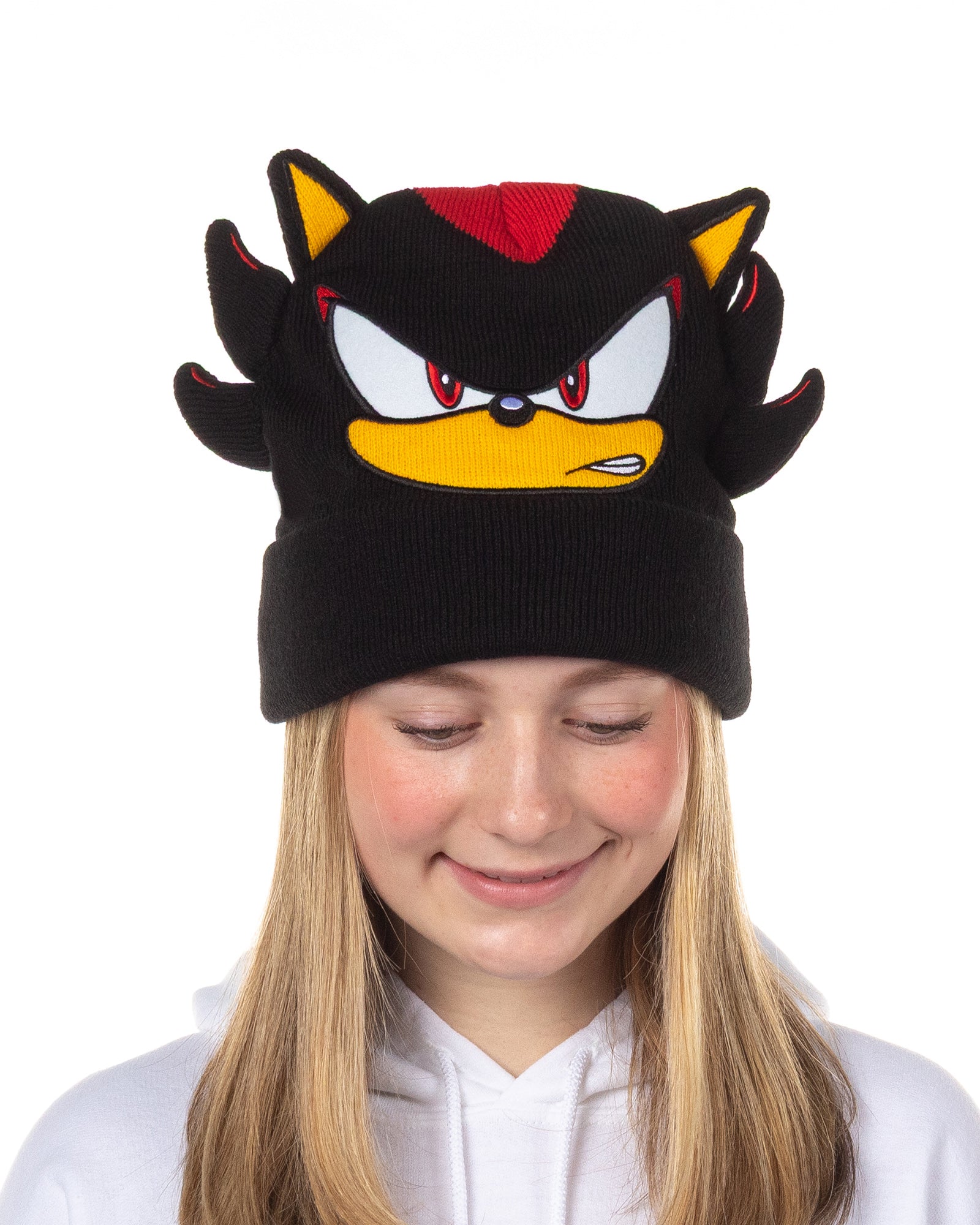 Sonic The Hedgehog Beanie Shadow 3D Ears Quills Embroidered Cuff Knitted Cap Hat