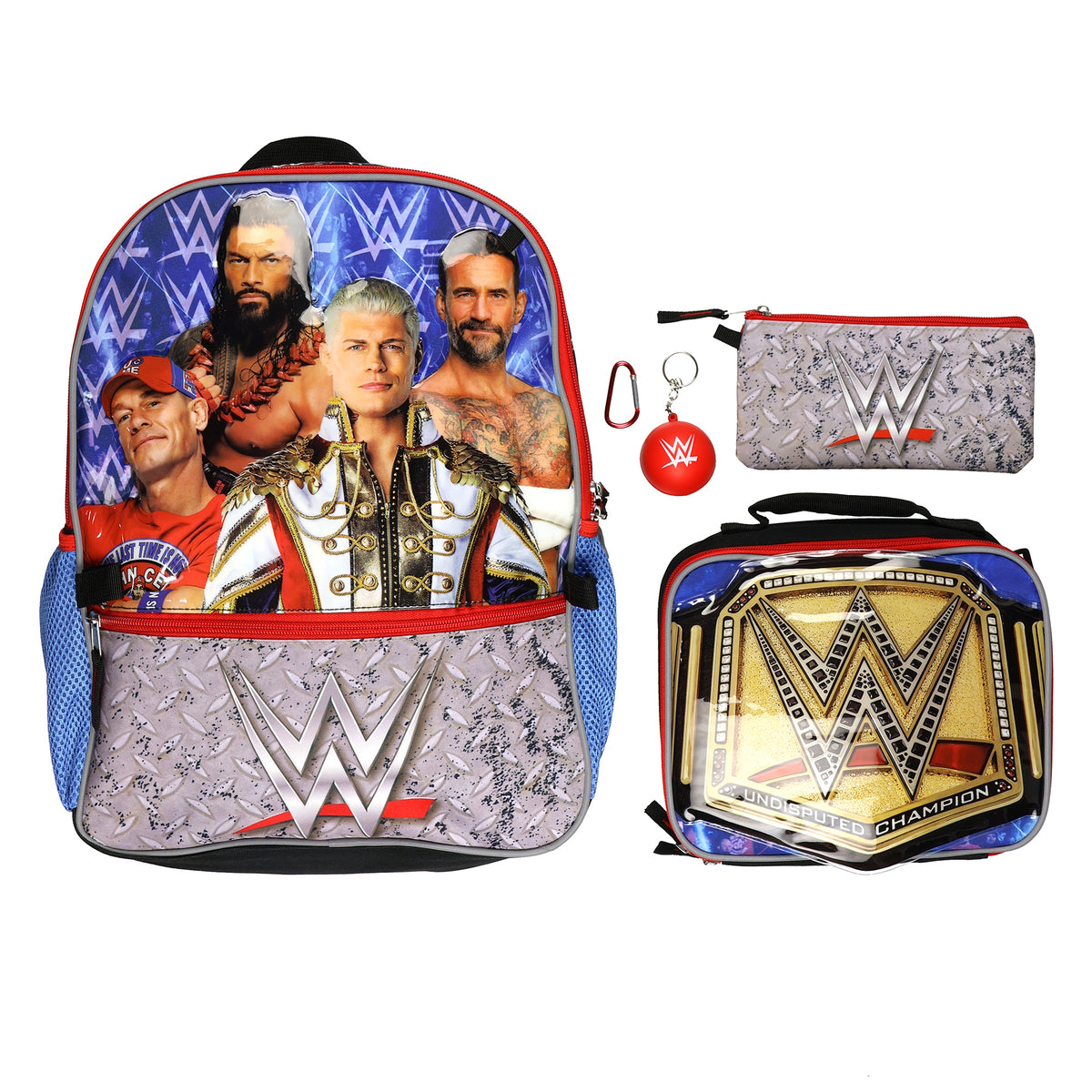 WWE Backpack 5-Piece Set Undisputed Champion 16" Book Bag with Lunch Box