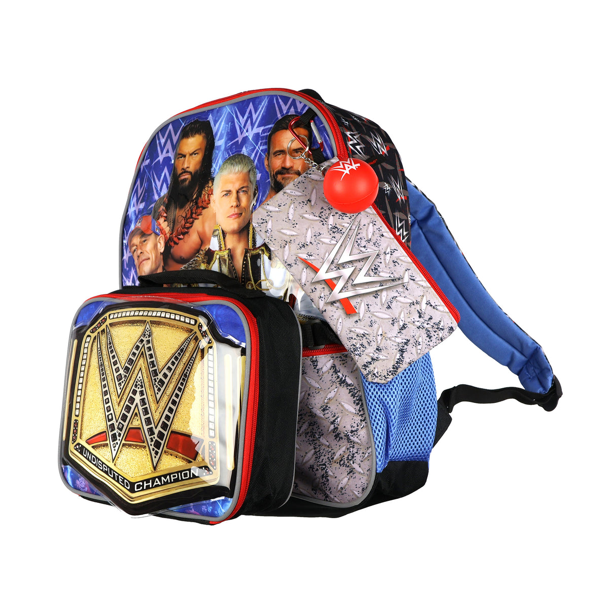 WWE Backpack 5-Piece Set Undisputed Champion 16" Book Bag with Lunch Box