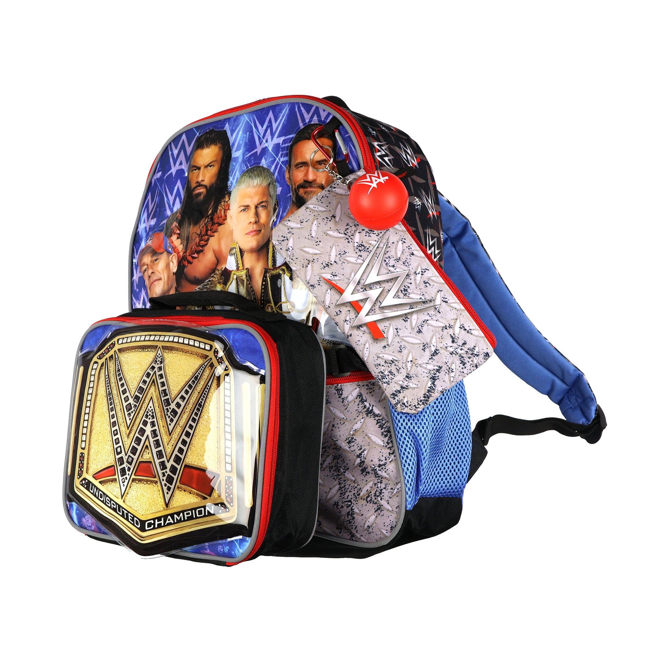 WWE Backpack 5-Piece Set Undisputed Champion 16" Book Bag with Lunch Box