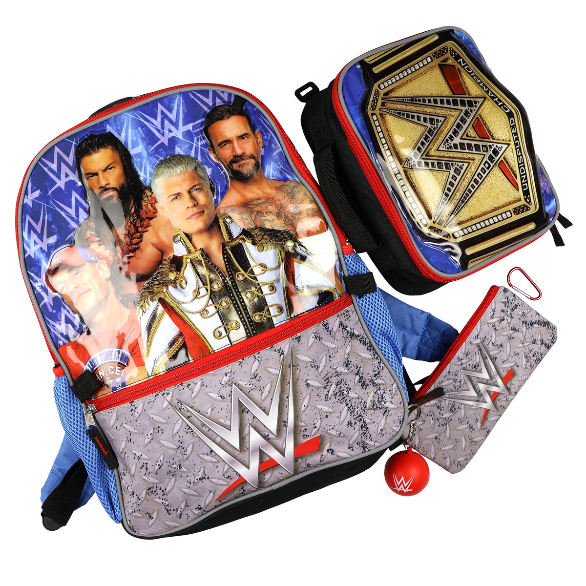 WWE Backpack 5-Piece Set Undisputed Champion 16" Book Bag with Lunch Box