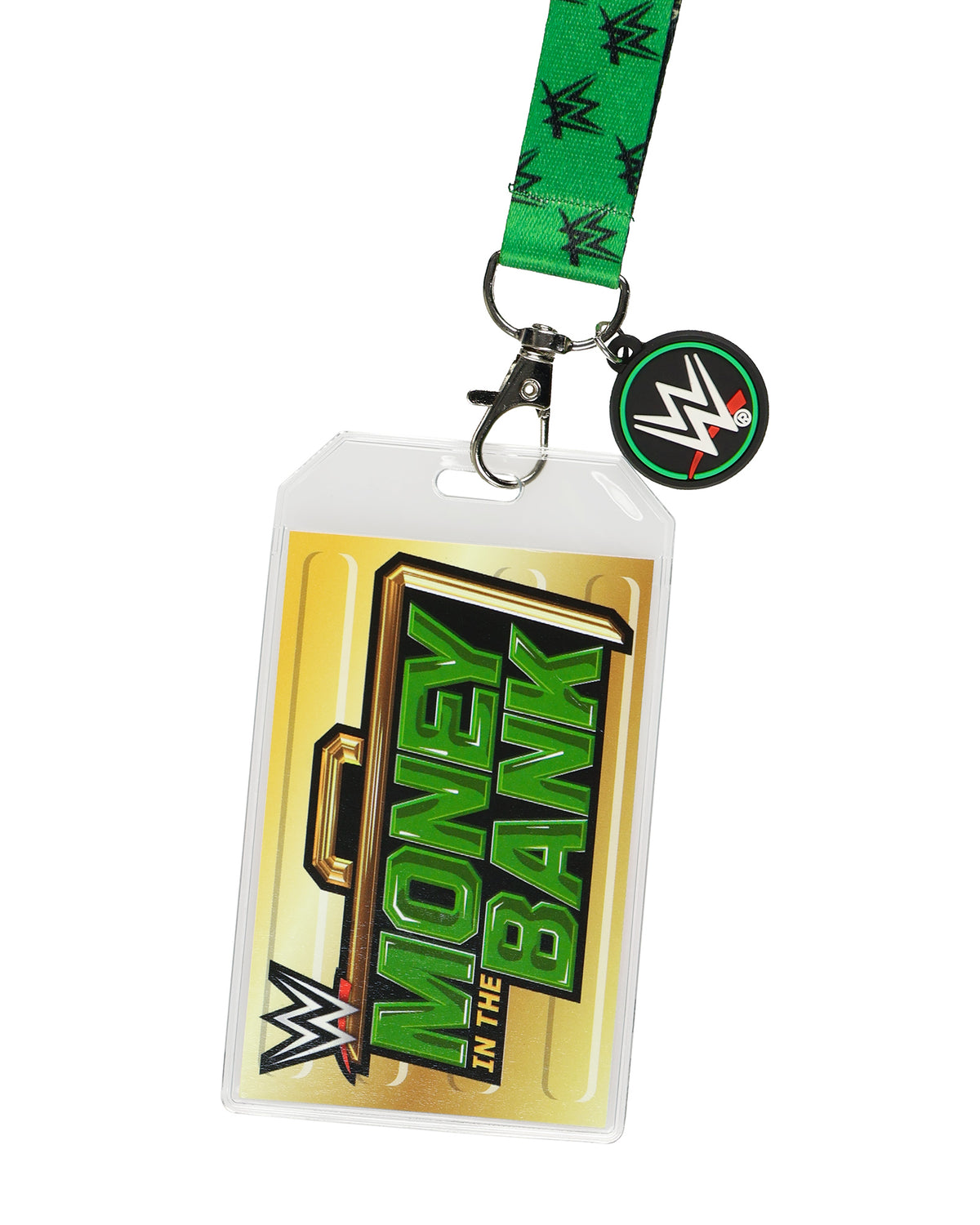 WWE Lanyard Money In The Bank Clear ID Badge Holder with Rubber Charm
