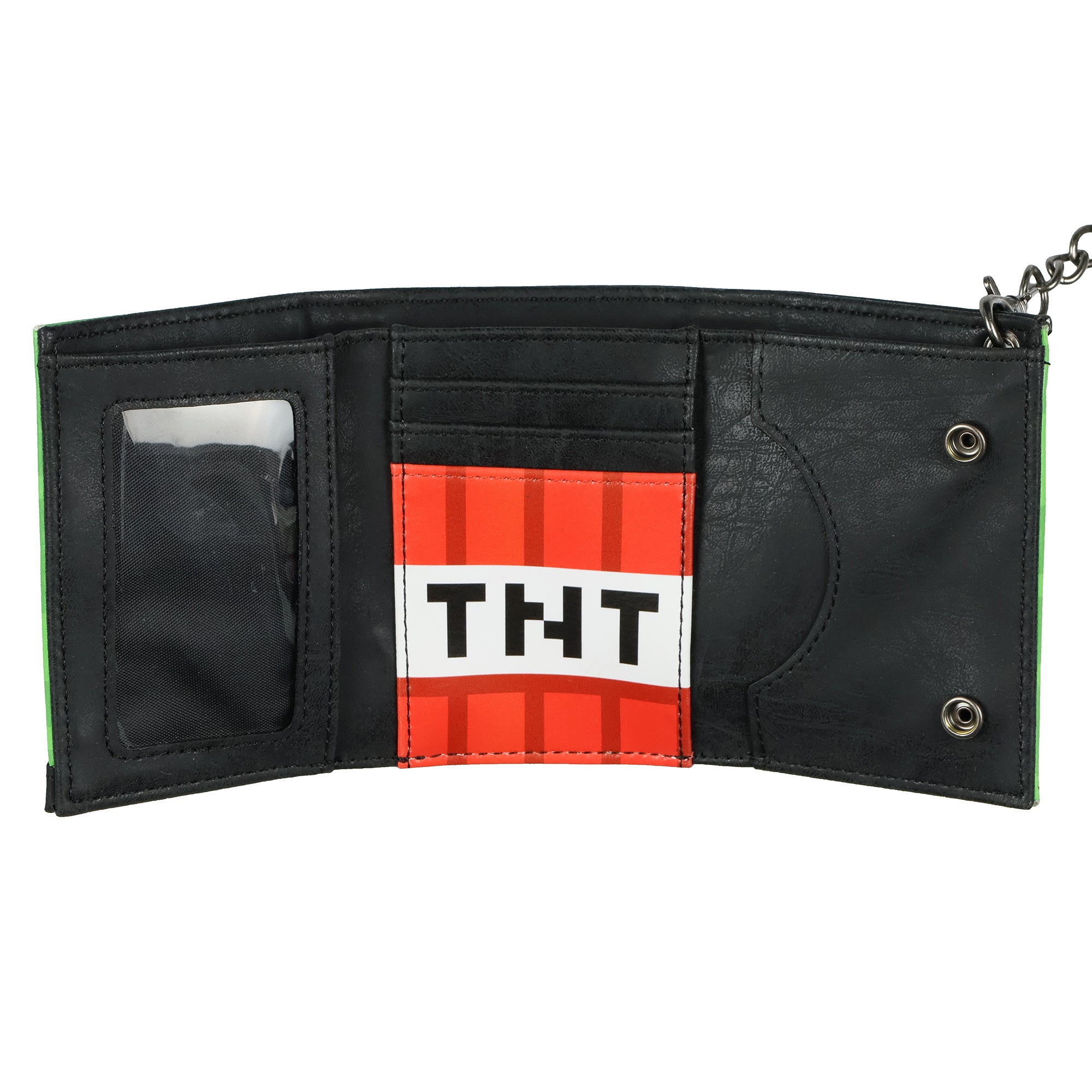Minecraft Creeper And Sword Design Tri-Fold Snap Chain Wallet