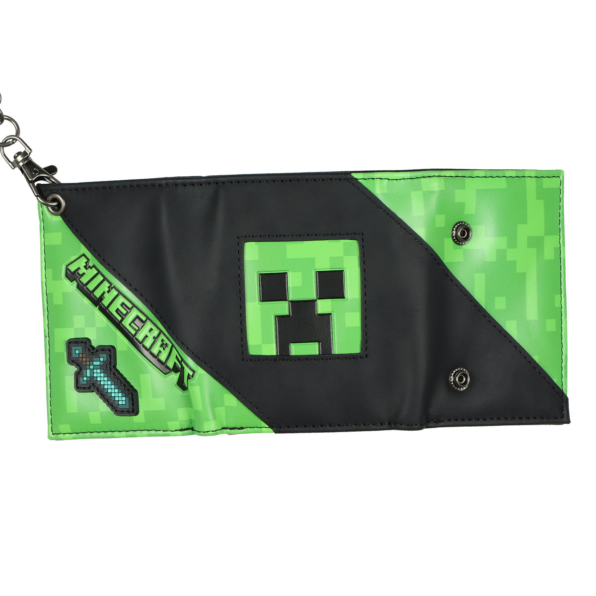 Minecraft Creeper And Sword Design Tri-Fold Snap Chain Wallet