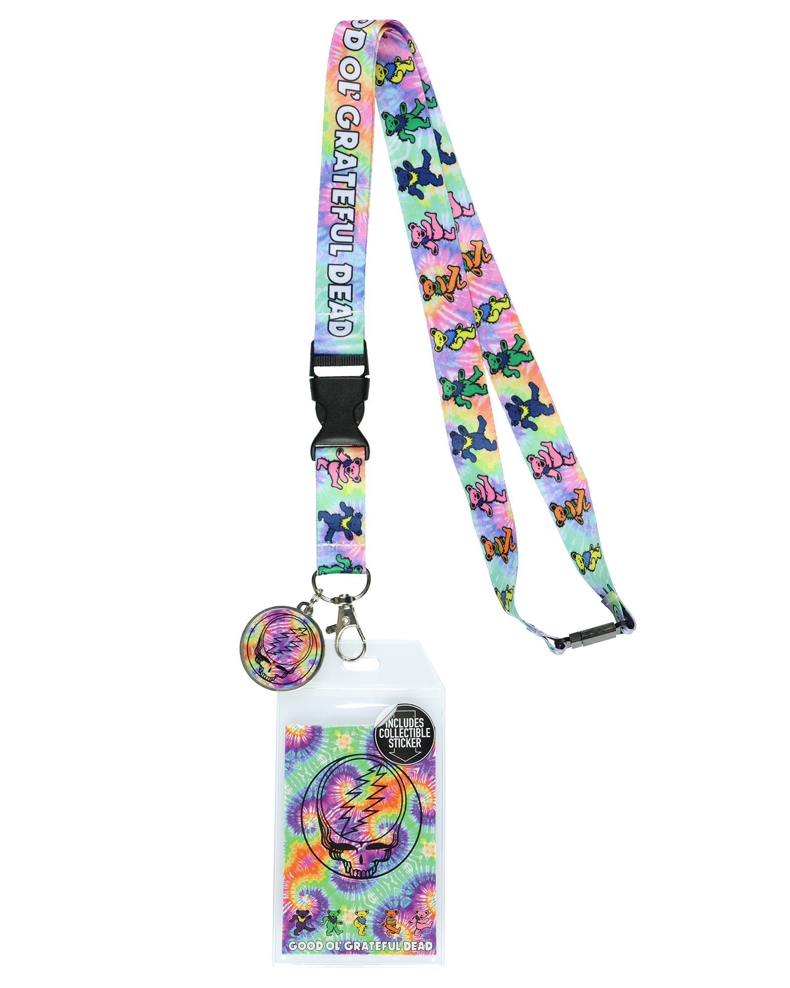 Grateful Dead Lanyard Tie-Dye Dancing Bears Clear ID Badge Holder Keychain