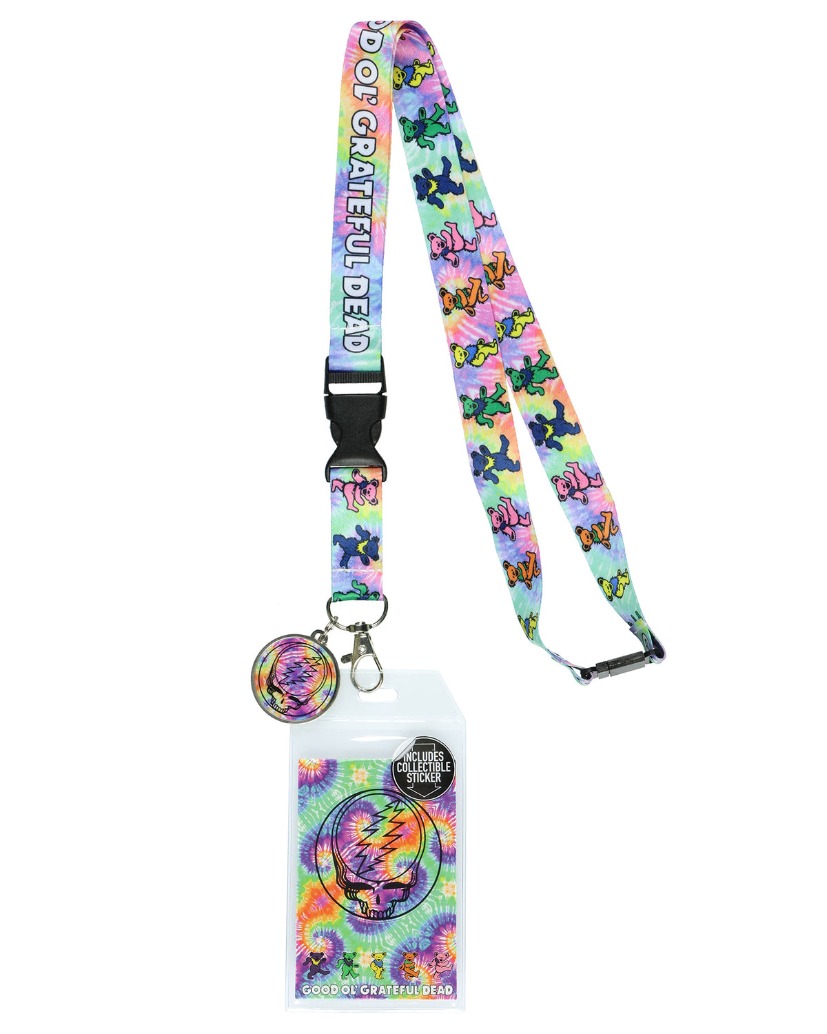 Grateful Dead Lanyard Tie-Dye Dancing Bears Clear ID Badge Holder Keychain