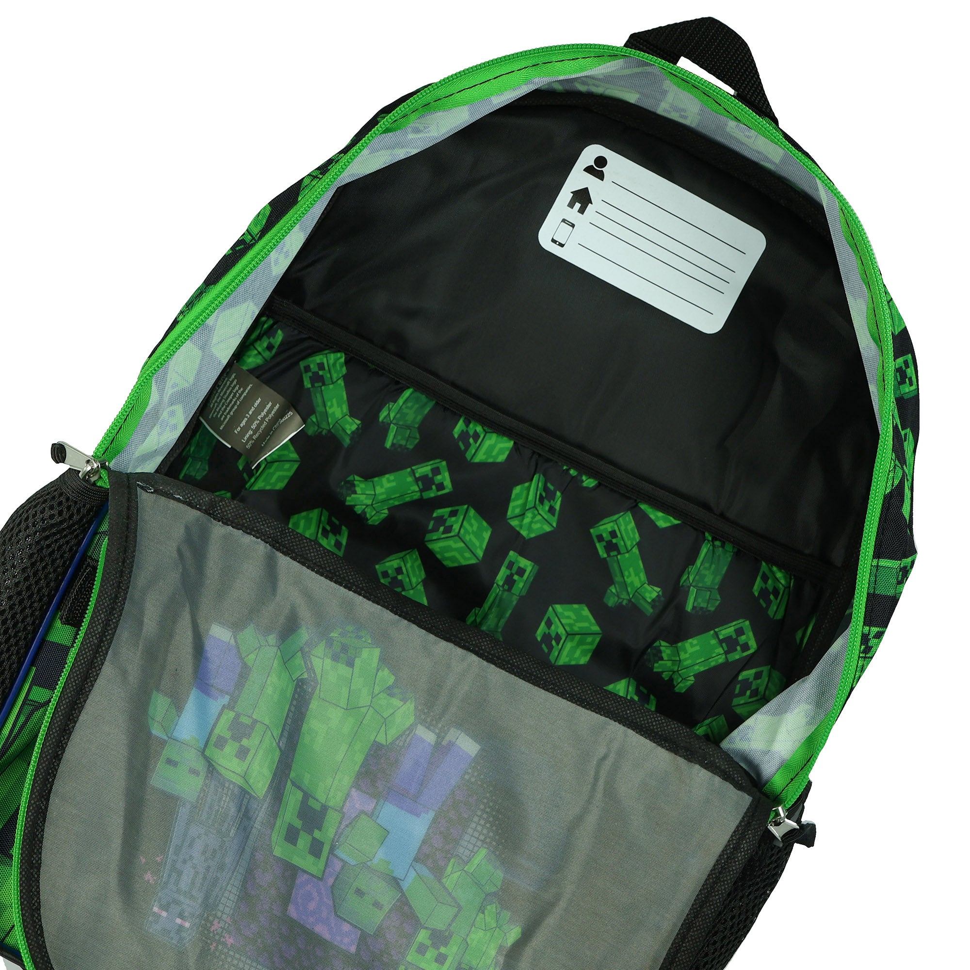 Minecraft Backpack 5-Piece Set Creeper Survival Mode Kids Book Bag 17"
