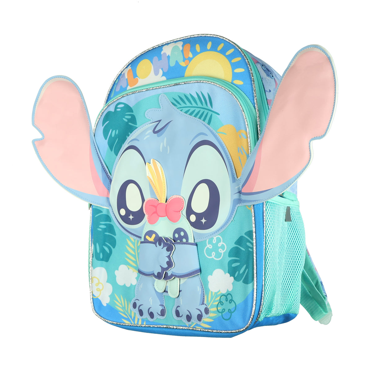 Disney Lilo & Stitch Backpack 16" 3D Character Bookbag with Scrump Coin Pouch