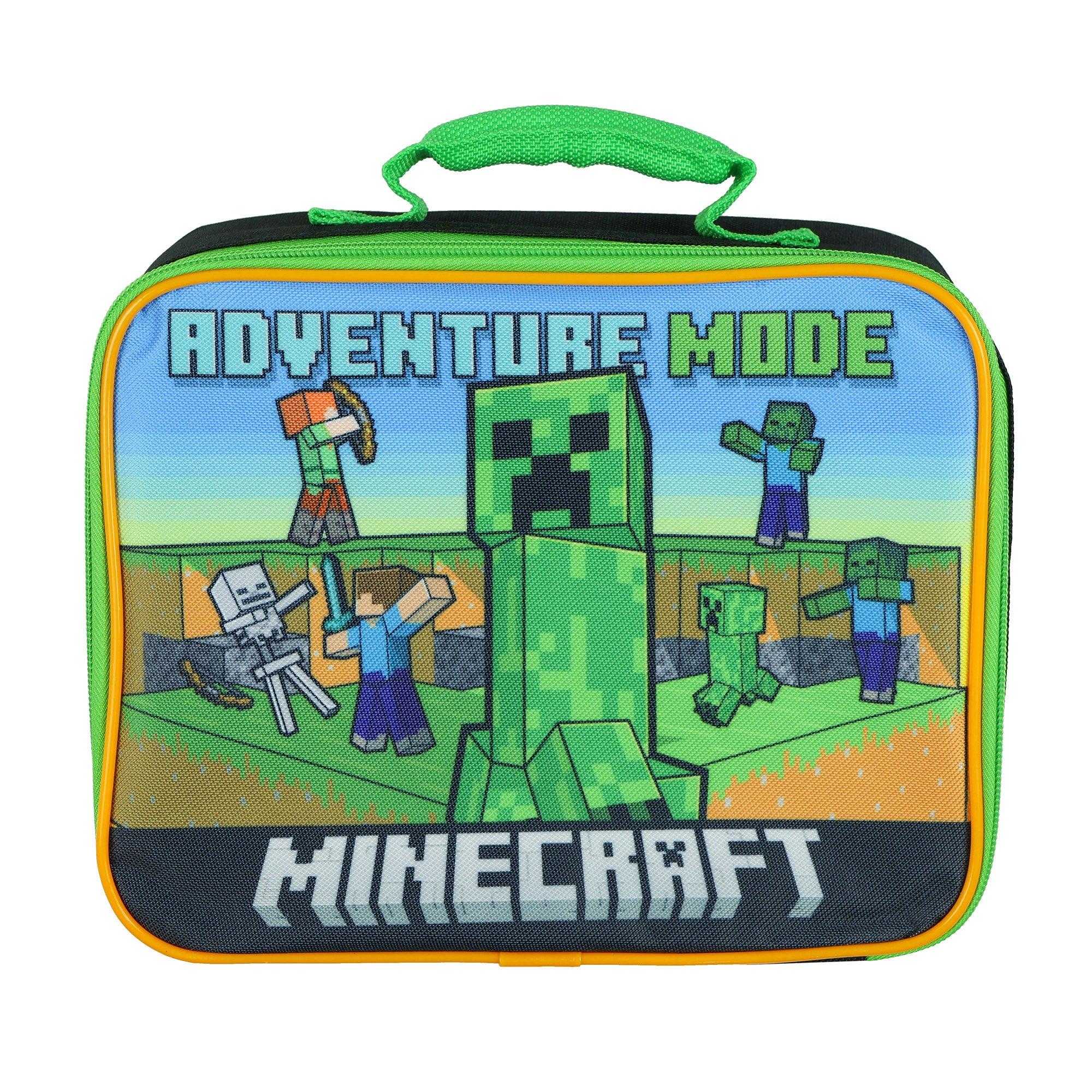 Minecraft Lunch Box Creeper Scene Design Insulated Full Zip Bag Tote 10"