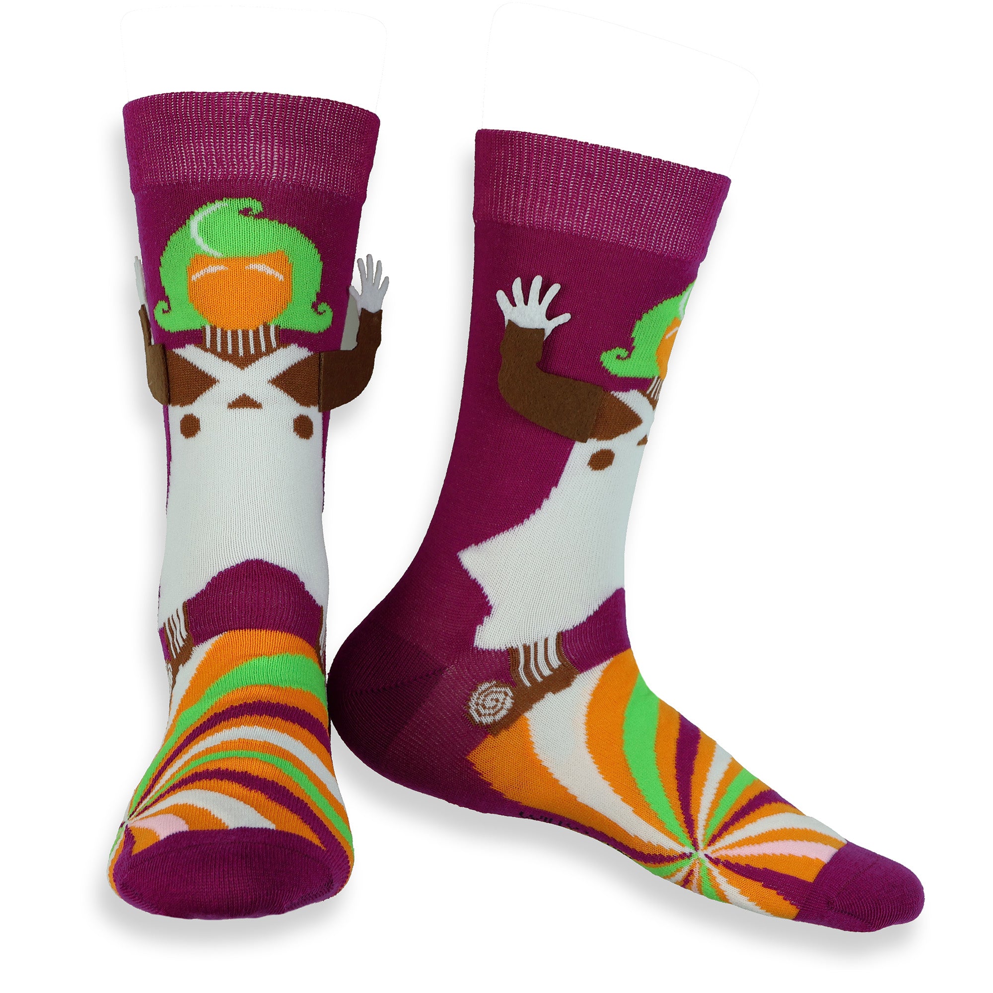 Willy Wonka Socks Men's Oompa Loompa Felt Hands Mid Calf Crew Socks 1 Pair