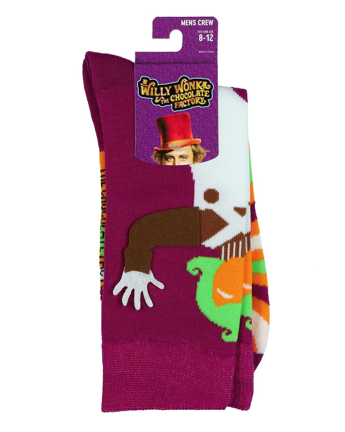 Willy Wonka Socks Men's Oompa Loompa Felt Hands Mid Calf Crew Socks 1 Pair