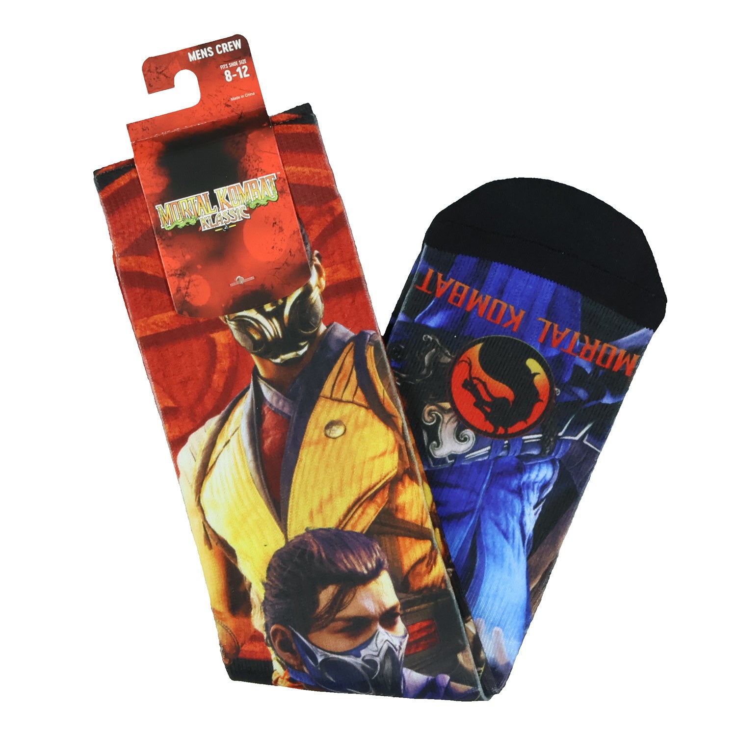 Mortal Kombat Klassic Socks Men's Scorpion and Subzero Sublimated Crew Sock 8-12