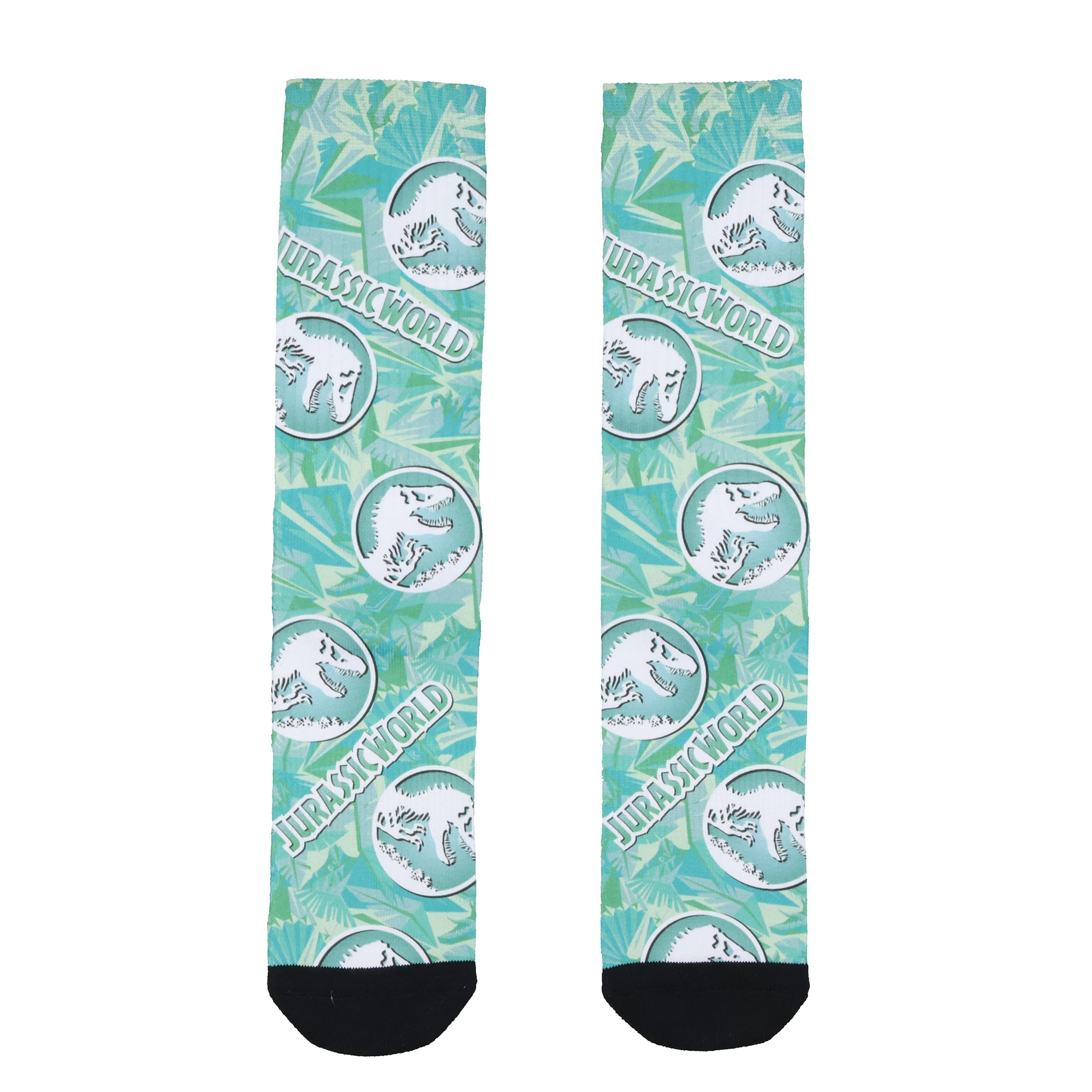 Jurassic World Socks Men's Tropical foliage Logo AOP Sublimated Crew Socks 8-12