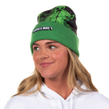 Minecraft Beanie Creeper Mob Sublimation Fleece Design Knit Cuffed Hat with Pom
