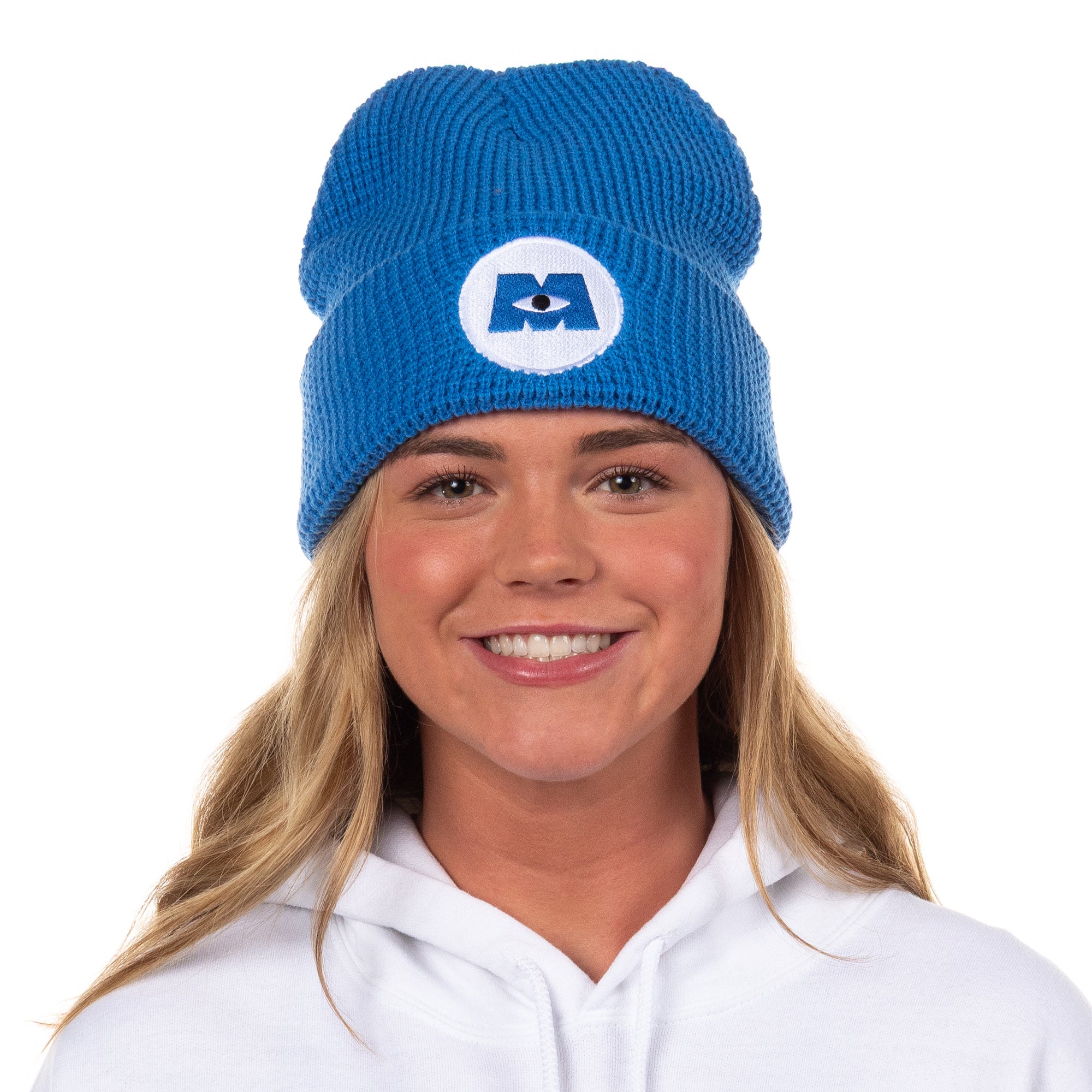 Disney Monsters Inc. Beanie Embroidered Logo Patch Adult Waffle Knit Winter Hat