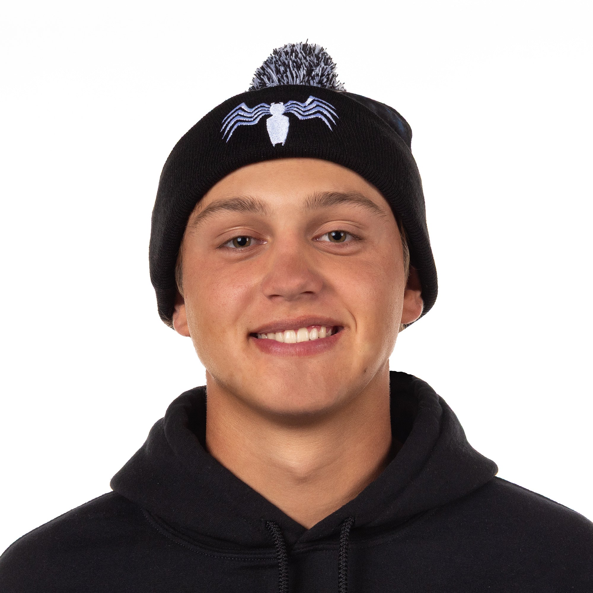 Marvel Venom Beanie Sublimated Fleece Knitted Cuffed Winter Hat with Pom