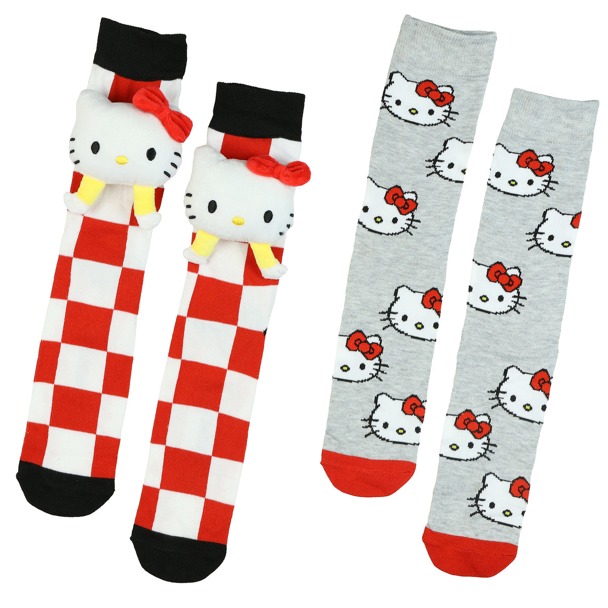 Sanrio Hello Kitty Plush Head Design 2-Pack Mid-Calf Crew Sock Set in Gift Box