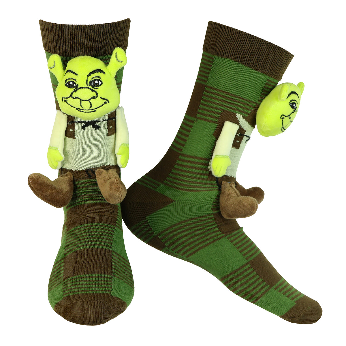 Shrek Men's Plaid Pattern Design with 3D Plush Mid-Calf Crew Socks, 1 Pair