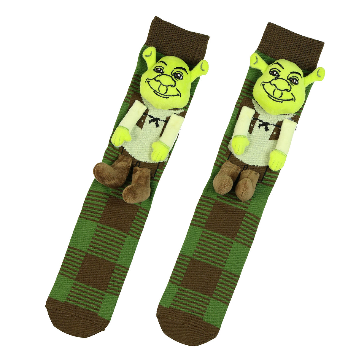 Shrek Men's Plaid Pattern Design with 3D Plush Mid-Calf Crew Socks, 1 Pair
