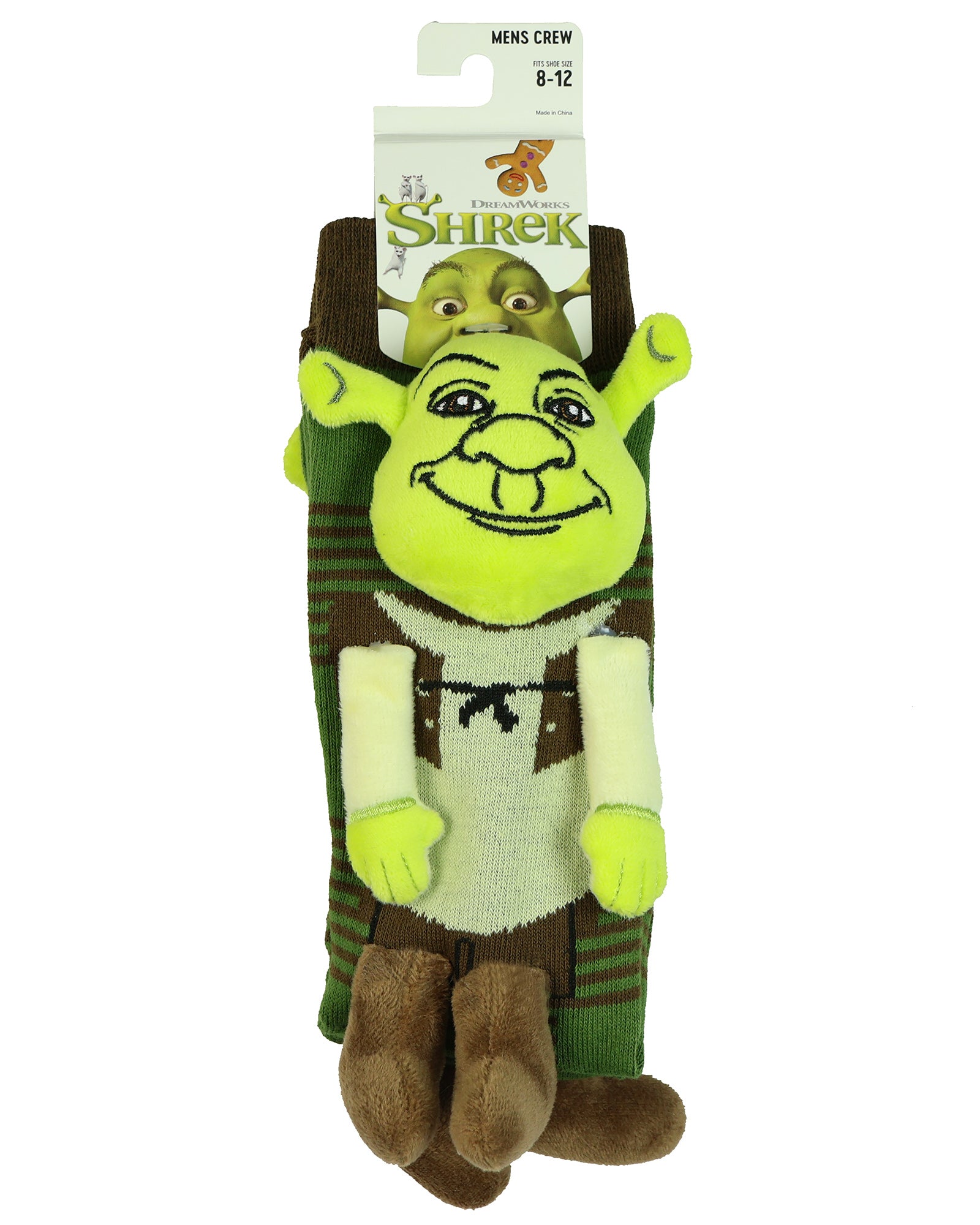 Shrek Men's Plaid Pattern Design with 3D Plush Mid-Calf Crew Socks, 1 Pair