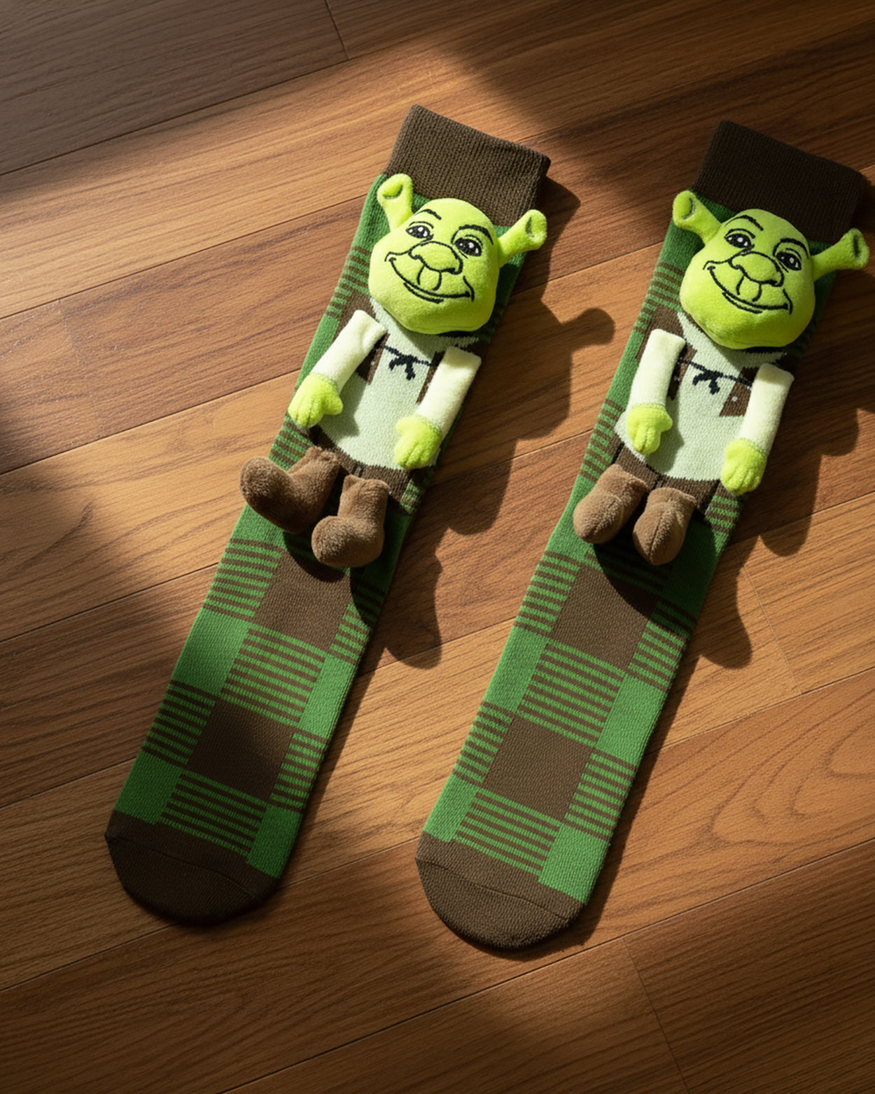Shrek Men's Plaid Pattern Design with 3D Plush Mid-Calf Crew Socks, 1 Pair