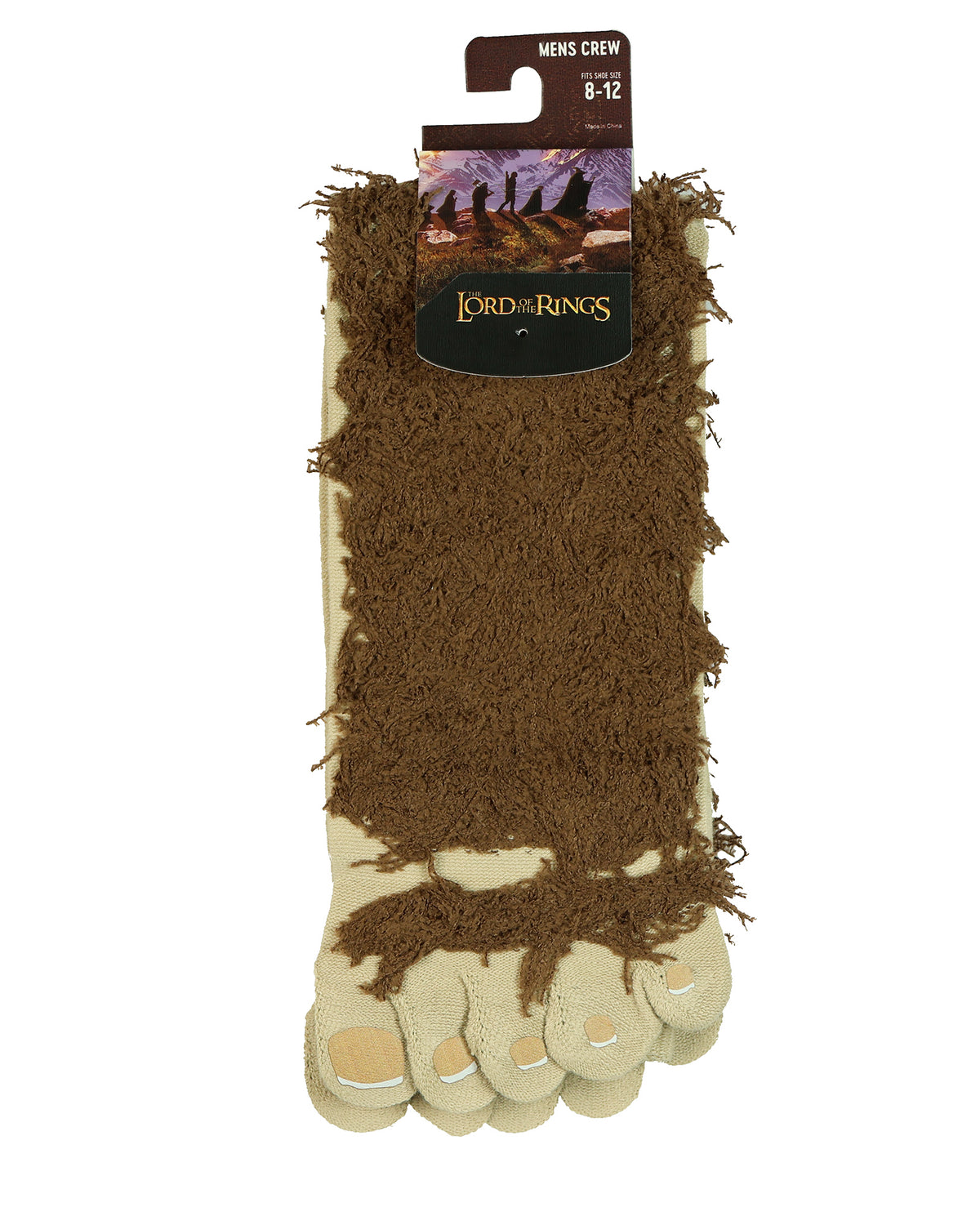 The Lord of The Rings Men's Hobbit Feet with Chenille Fur Crew Toe Socks, 1 Pair
