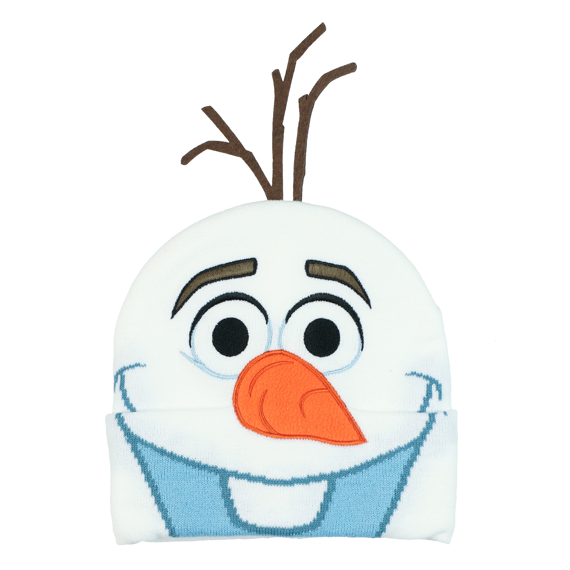 Disney Frozen Beanie Olaf Snowman Embroidered 3D Hair Cuffed Knit Cap OSFM Adult