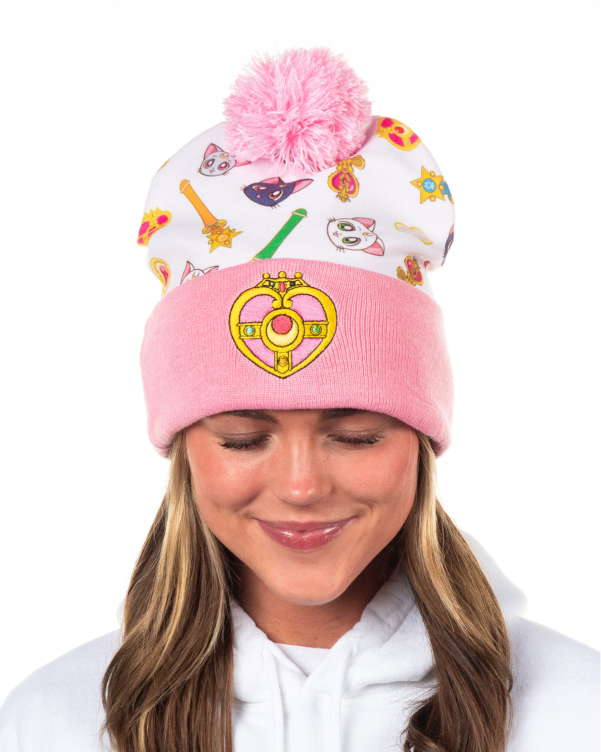 Sailor Moon Crystal Beanie Cosmic Heart Women's Cuff Pom Knit Hat OSFM