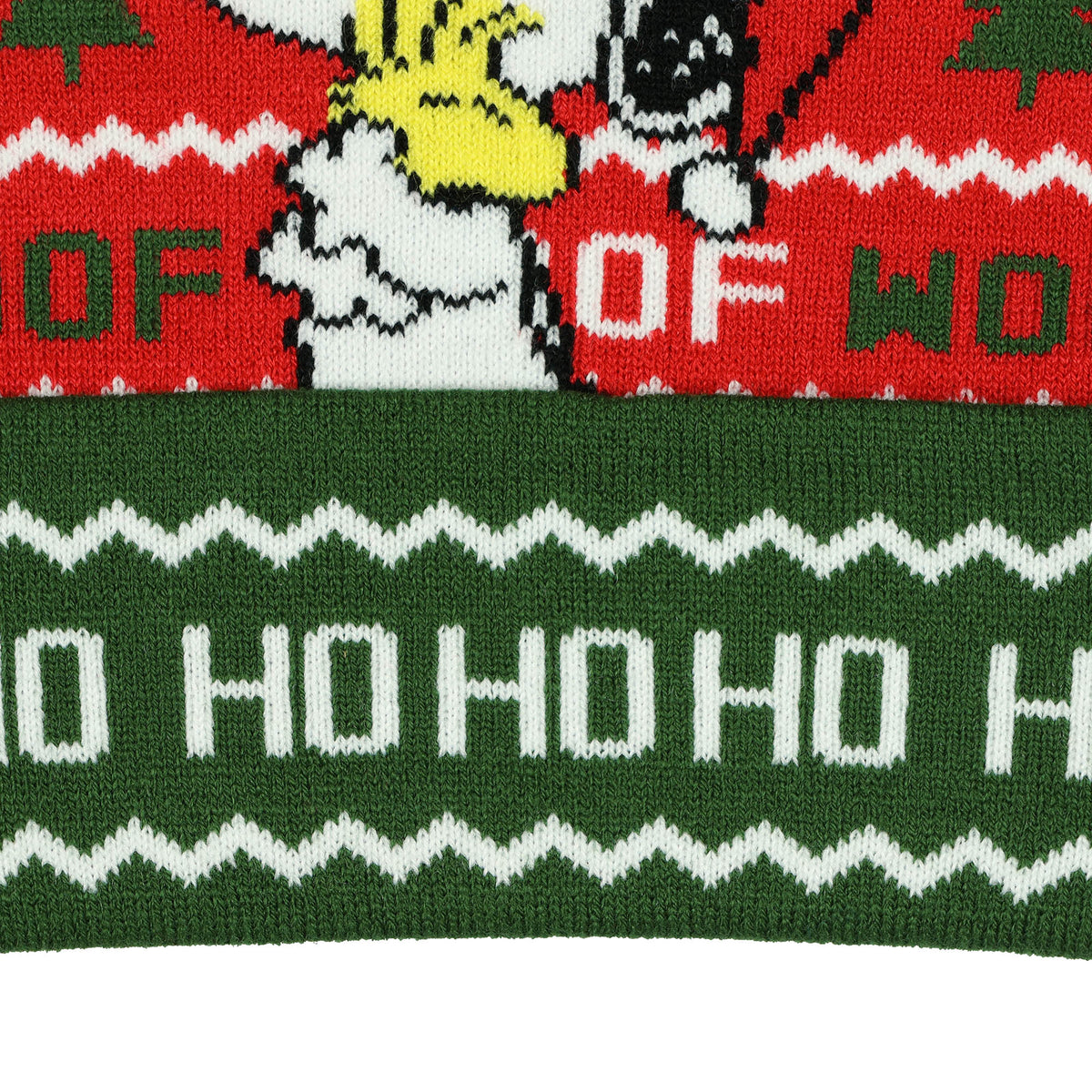 Peanuts Beanie Snoopy and Woodstock Ugly Sweater Cuff Knit Pom Hat Adult, OSFM