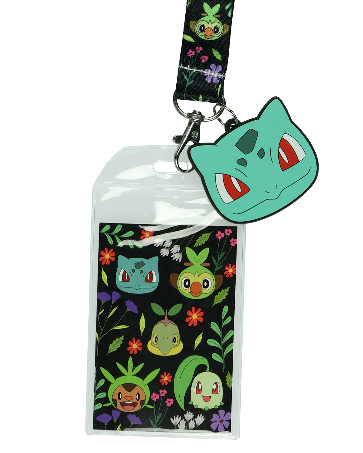 Pokemon Lanyard Grass Type Character Floral Design Clear ID Badge Holder Keychain