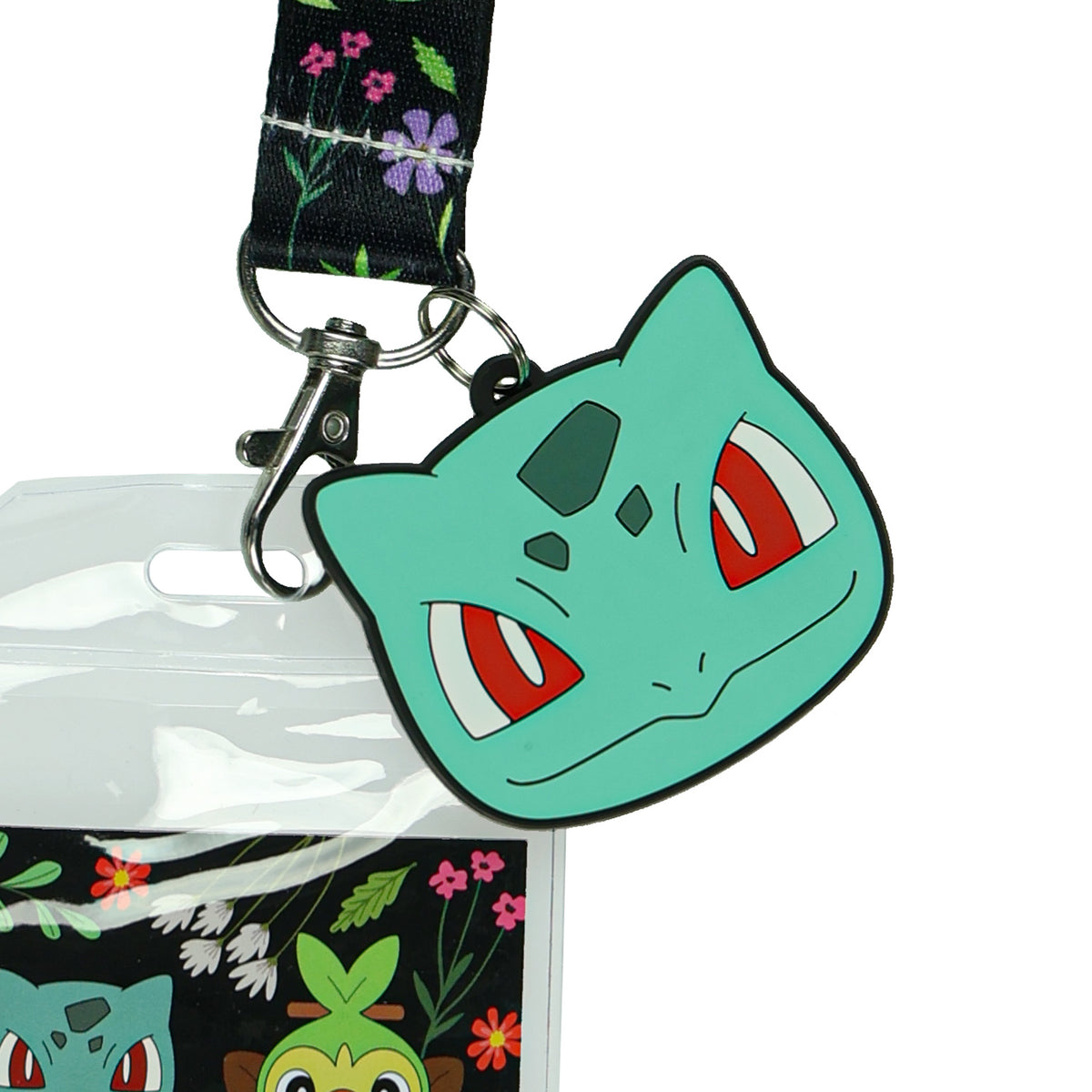 Pokemon Lanyard Grass Type Character Floral Design Clear ID Badge Holder Keychain