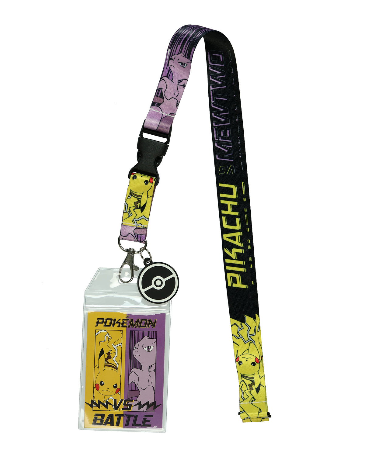 Pokémon Lanyard Pikachu vs Mewtwo Battle Design ID Badge Holder Keychain