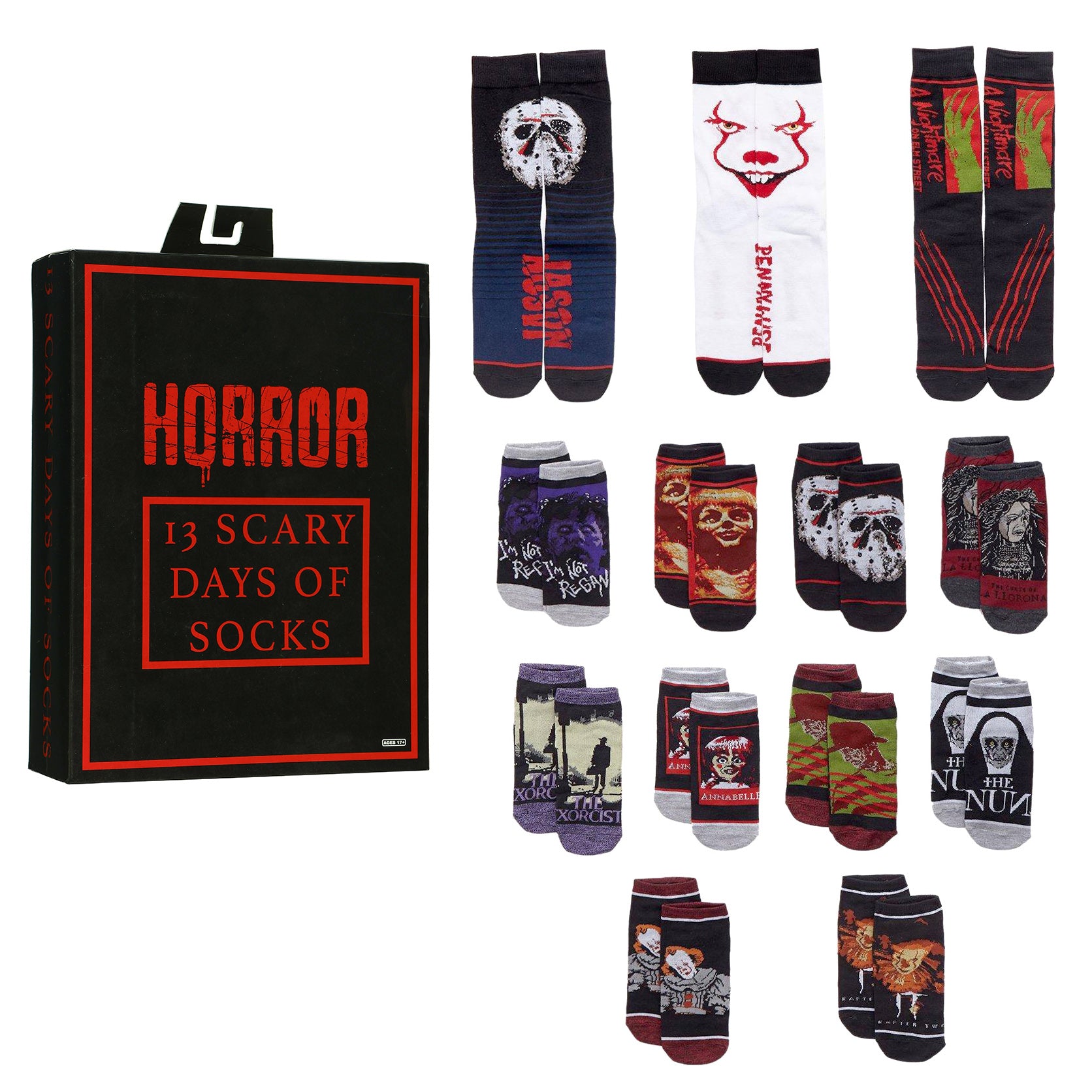 Horror Movies 13 Scary Days Of Socks Ankles And Crews Gift Box Set