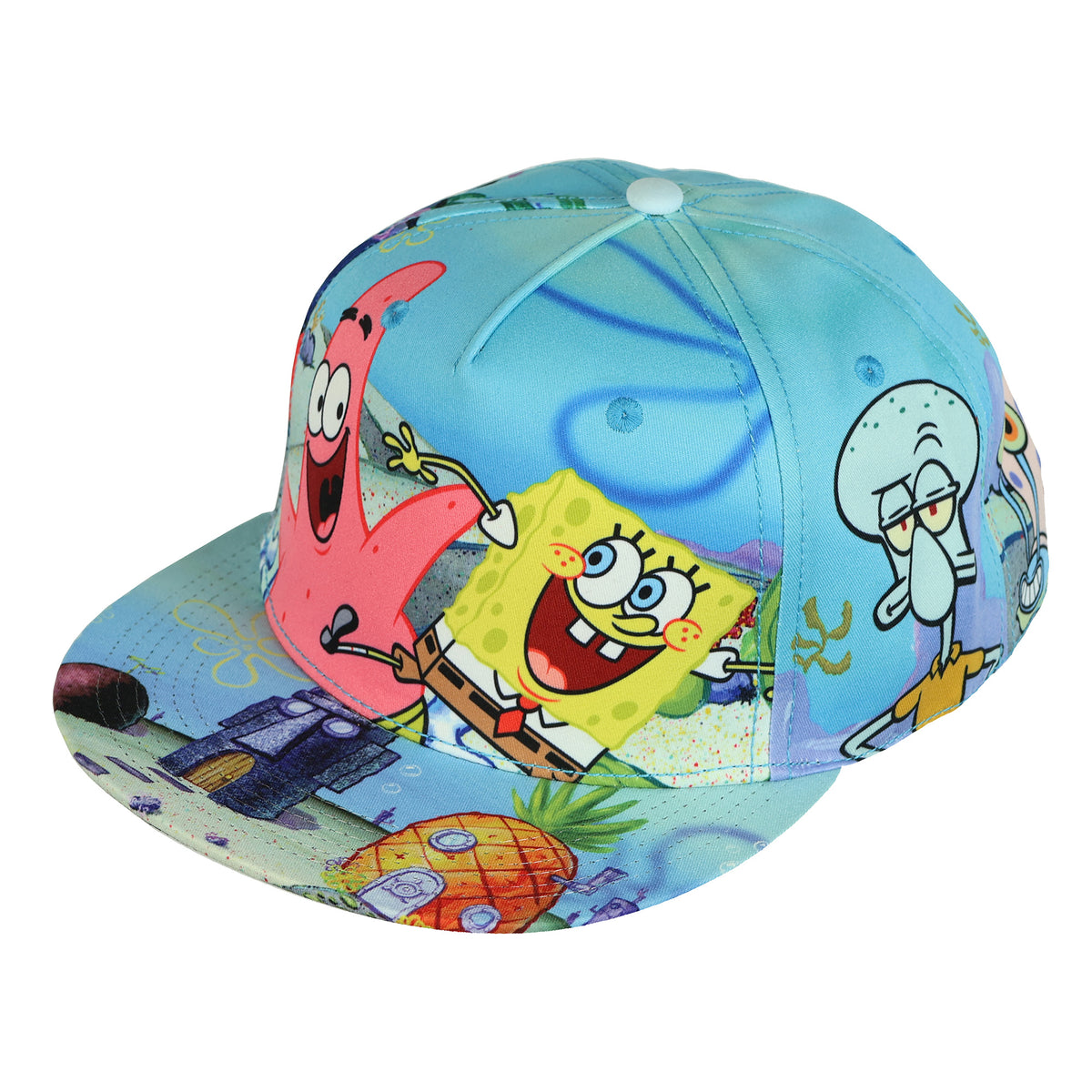 Nickelodeon SpongeBob SquarePants Hat Men's Bikini Bottom Flat Brim Snapback Cap OSFM