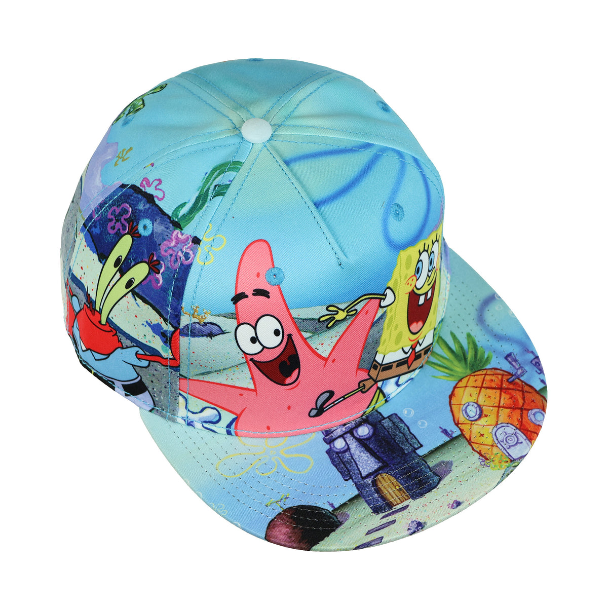 Nickelodeon SpongeBob SquarePants Hat Men's Bikini Bottom Flat Brim Snapback Cap OSFM