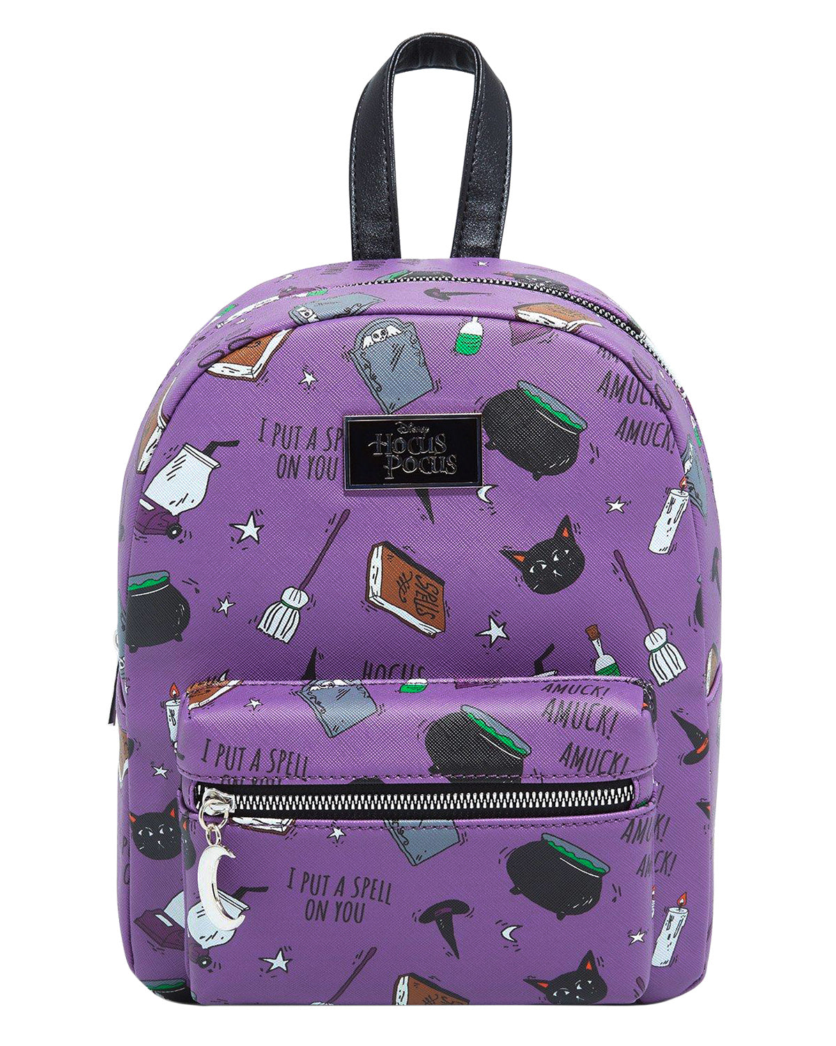 Disney Hocus Pocus Spell Book Binx Cauldron AOP Faux Leather Mini Backpack Bag 11"