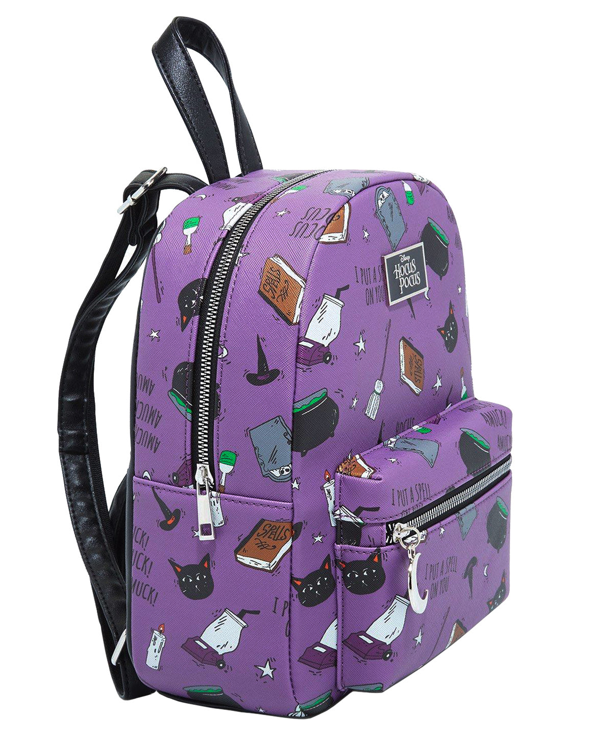 Disney Hocus Pocus Spell Book Binx Cauldron AOP Faux Leather Mini Backpack Bag 11"
