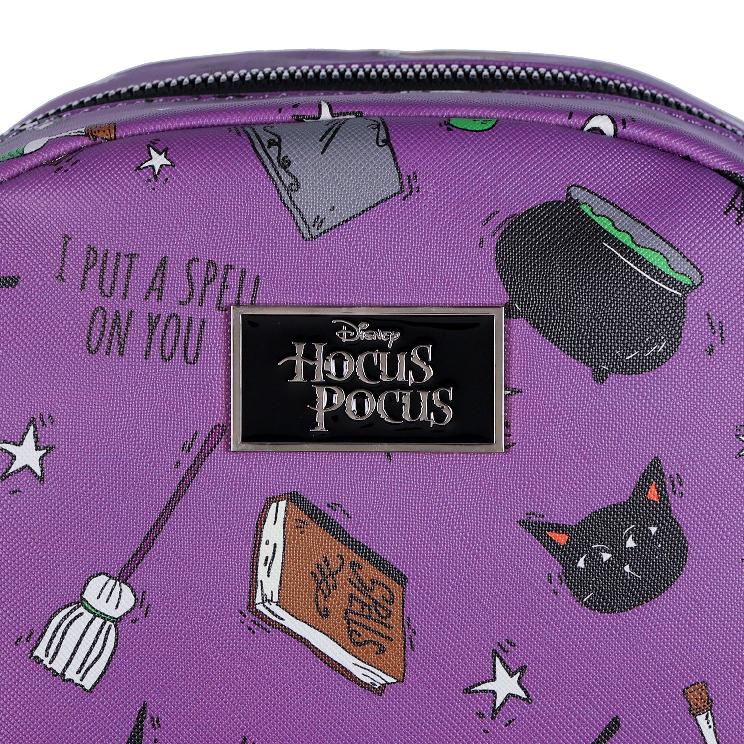 Disney Hocus Pocus Spell Book Binx Cauldron AOP Faux Leather Mini Backpack Bag 11"