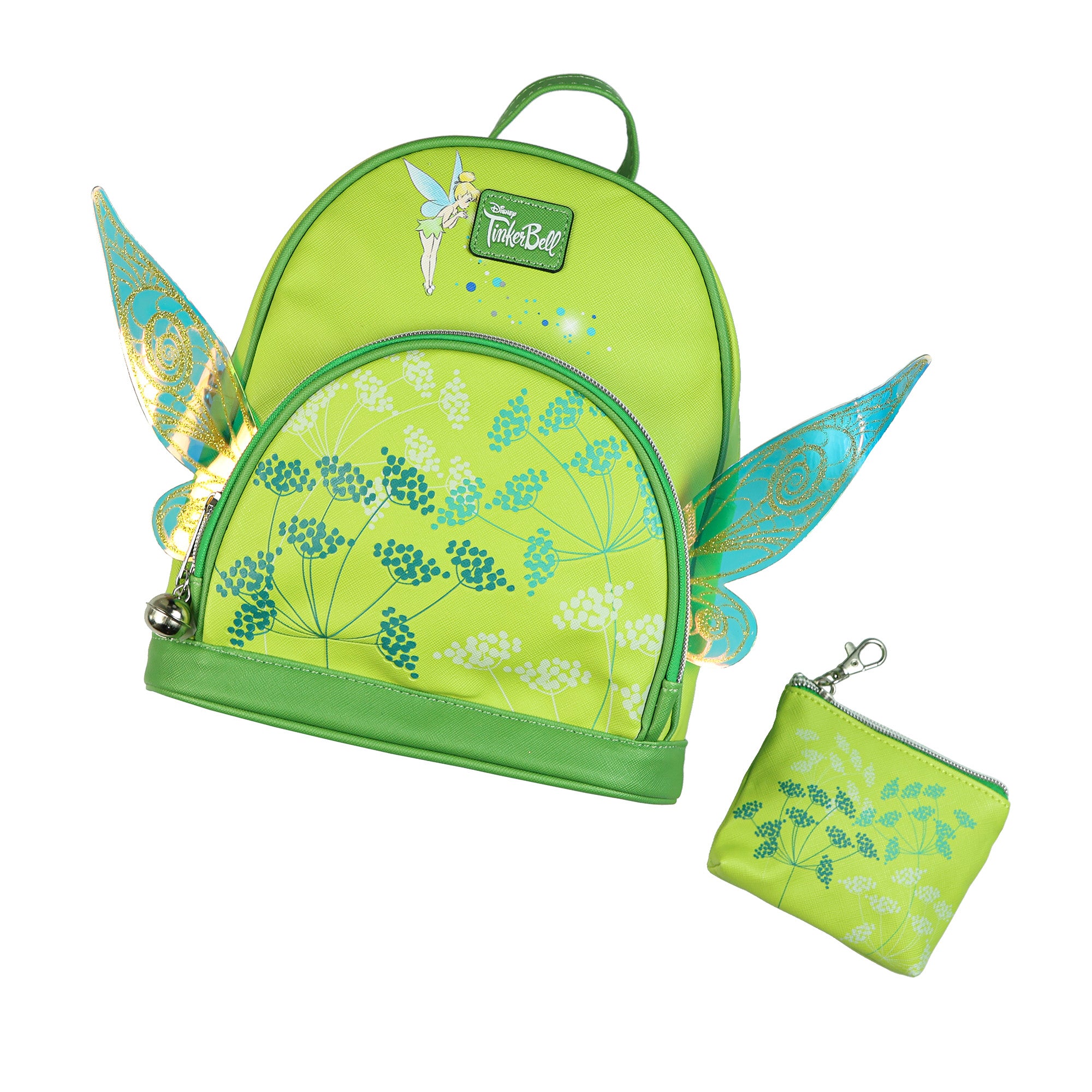 Disney Tinkerbell Mini Backpack 10" 2-Piece Set with Coin Purse and 3D Wings