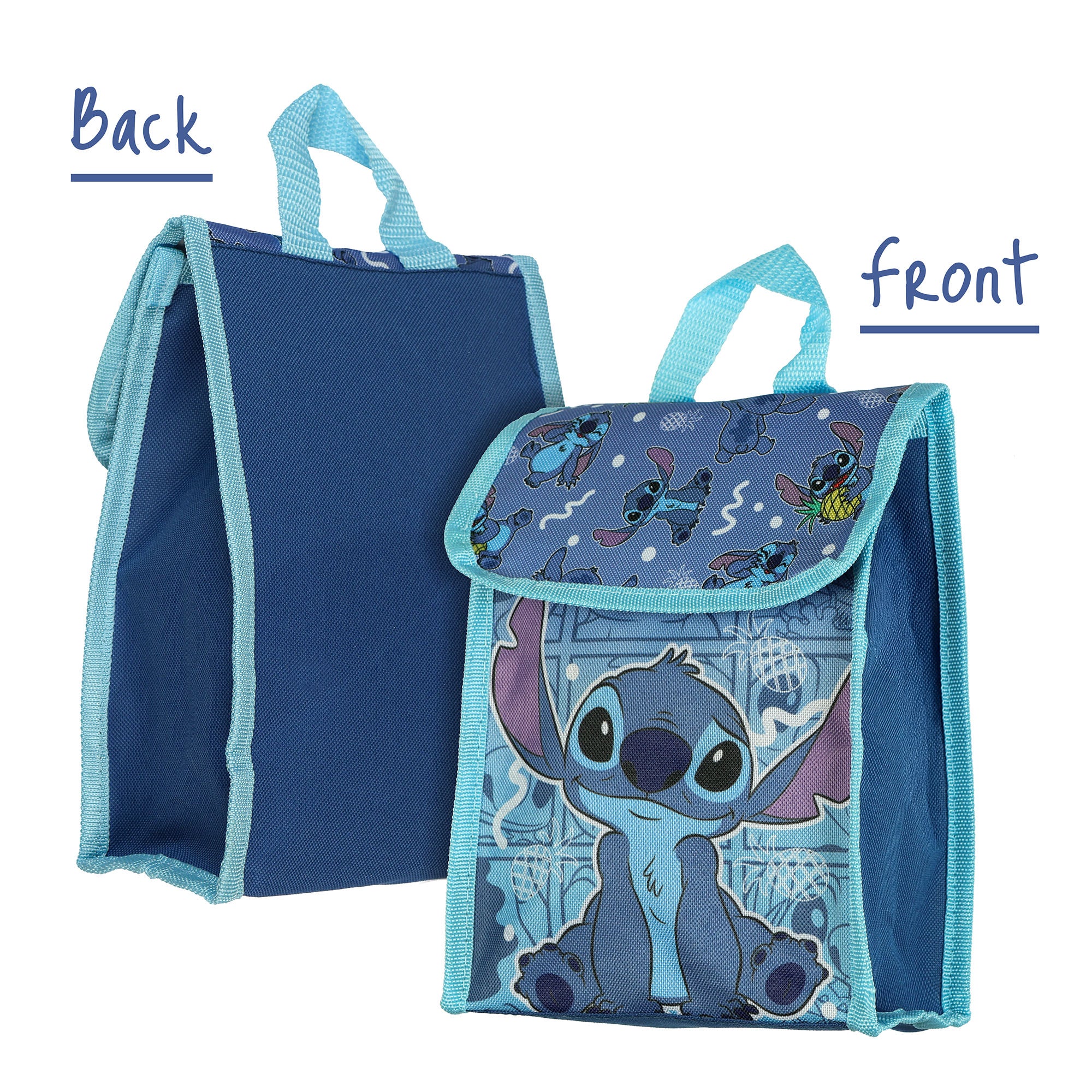 Disney Stitch Backpack 16" Shimmer Character 5 Piece with Detachable Lunch Box