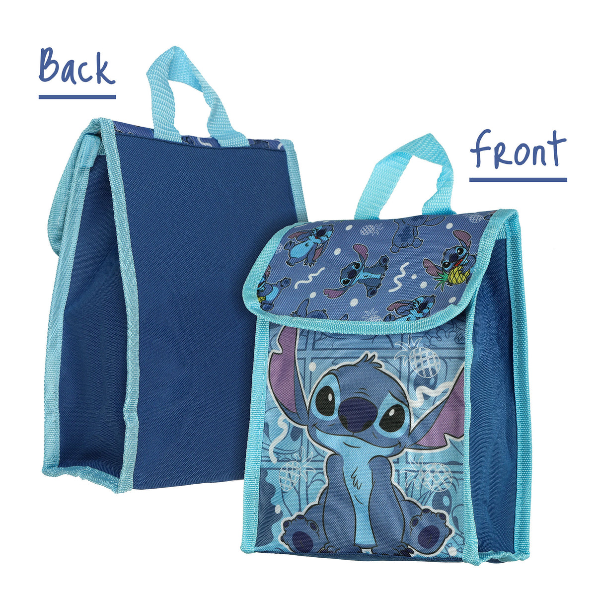 Disney Stitch Backpack 16" Shimmer Character 5 Piece with Detachable Lunch Box