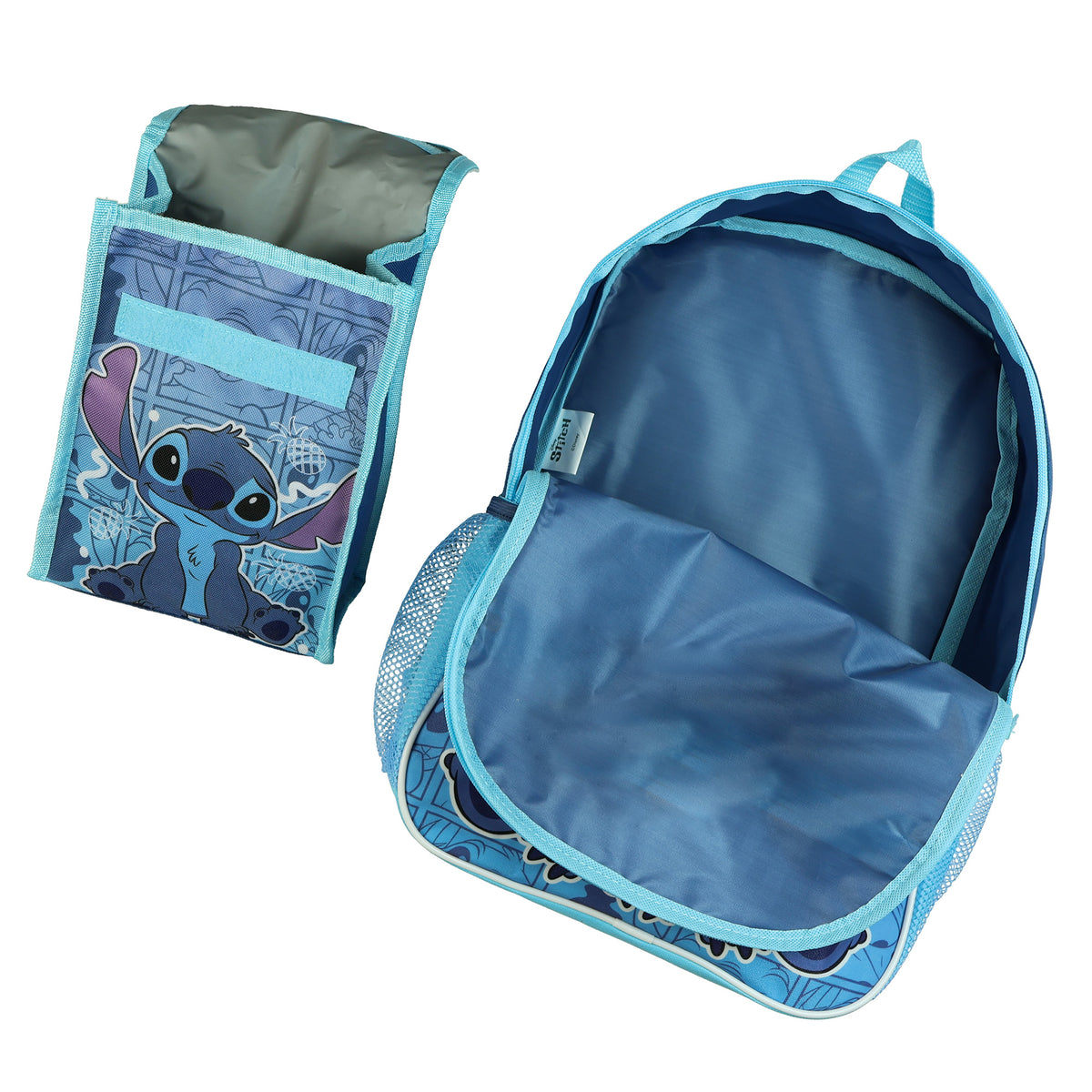 Disney Stitch Backpack 16" Shimmer Character 5 Piece with Detachable Lunch Box
