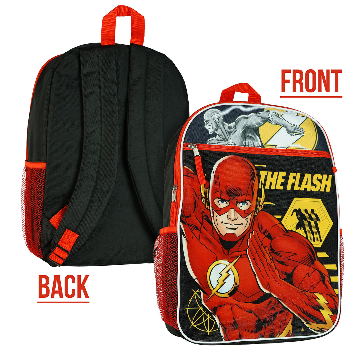 DC Comics The Flash Backpack 16" 5 Piece Set Book Bag with Lunch Box