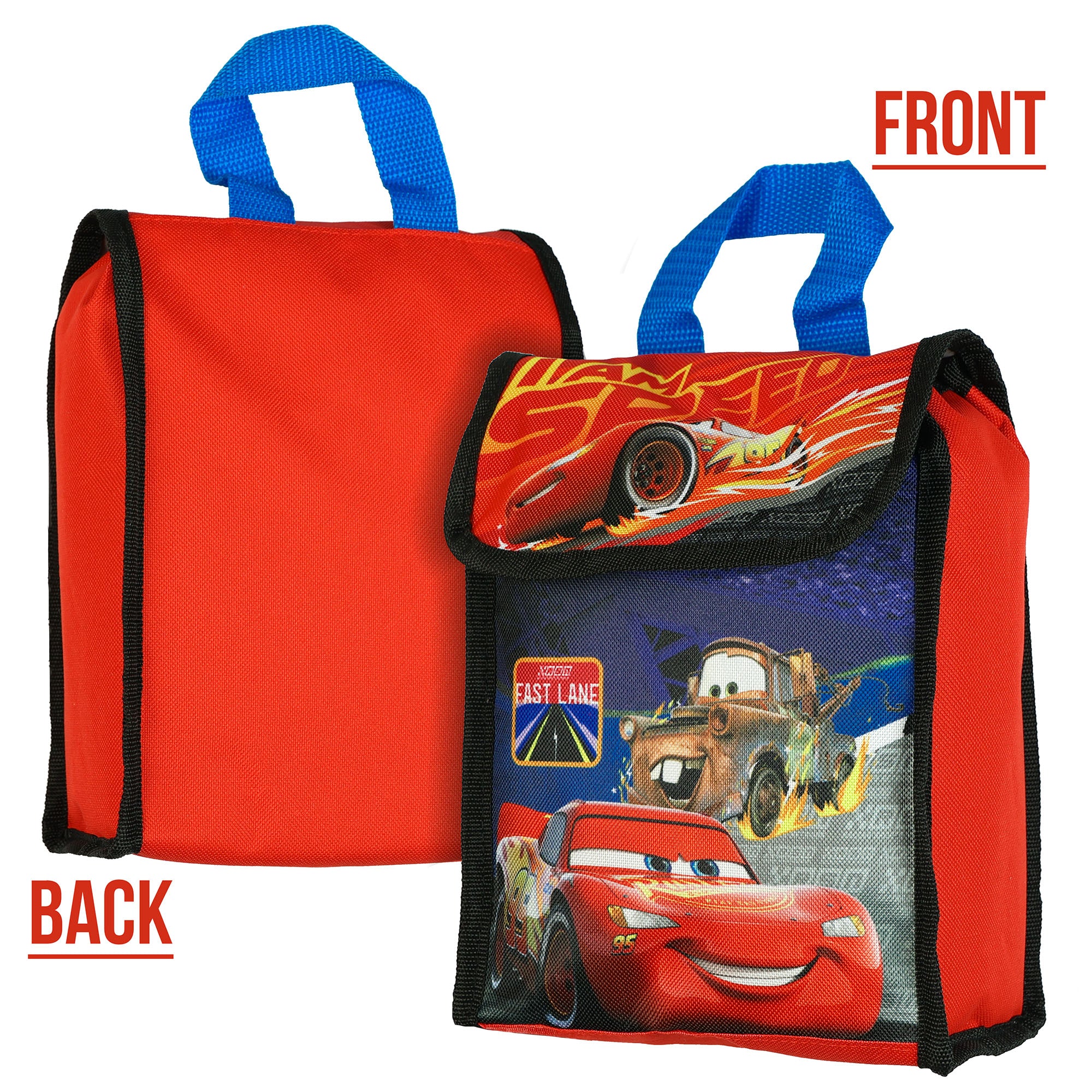 Disney Cars Backpack 5 Piece Set 16" Lightning McQueen Book Bag Lunch Box
